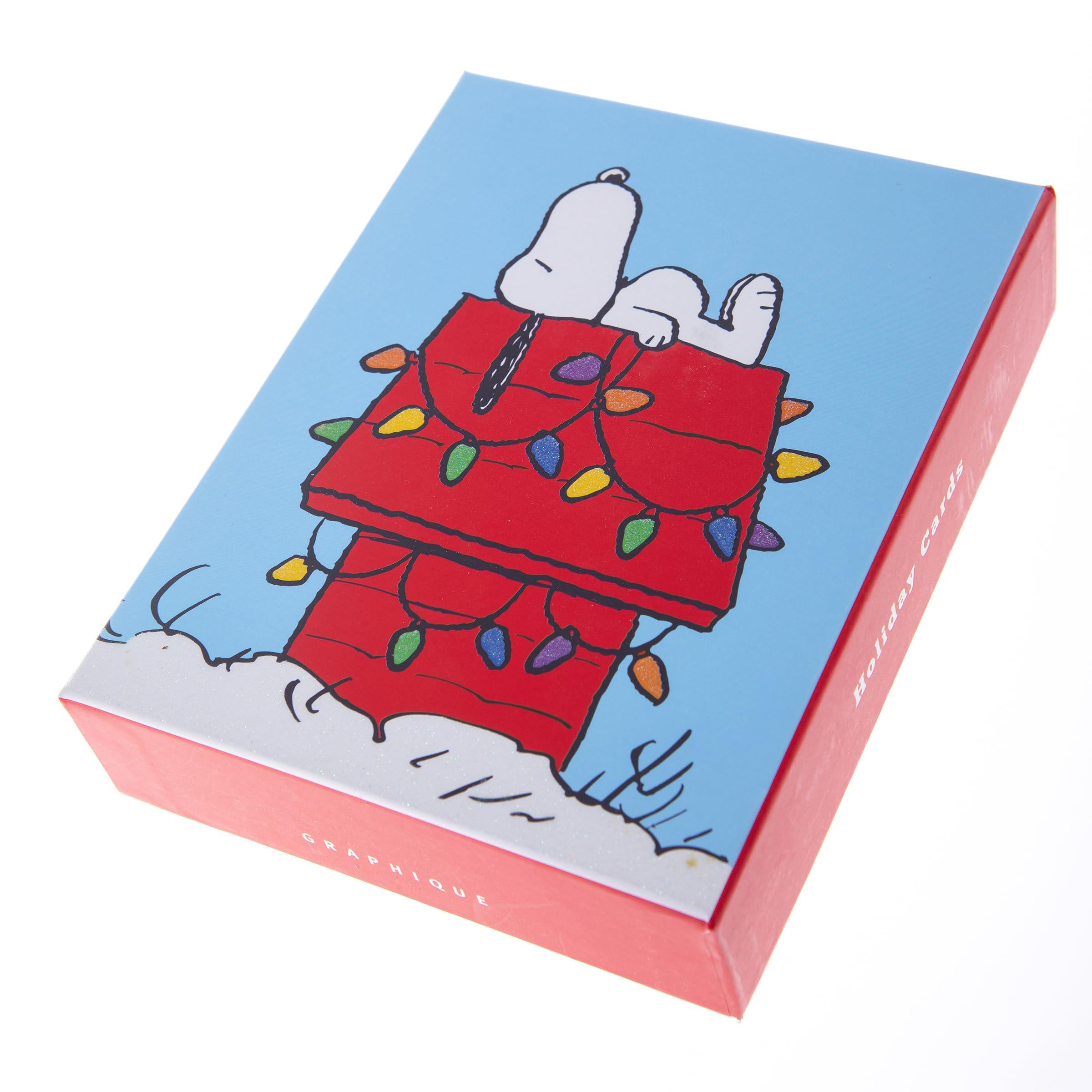 Graphique Snoopy Kartki świąteczne | zestaw 20 pustych kartek z kopertami, życzenia świąteczne, 4 różne wzory z brokatowymi akcentami, zestaw pudełkowy, 10,8 cm x 14,9 cm