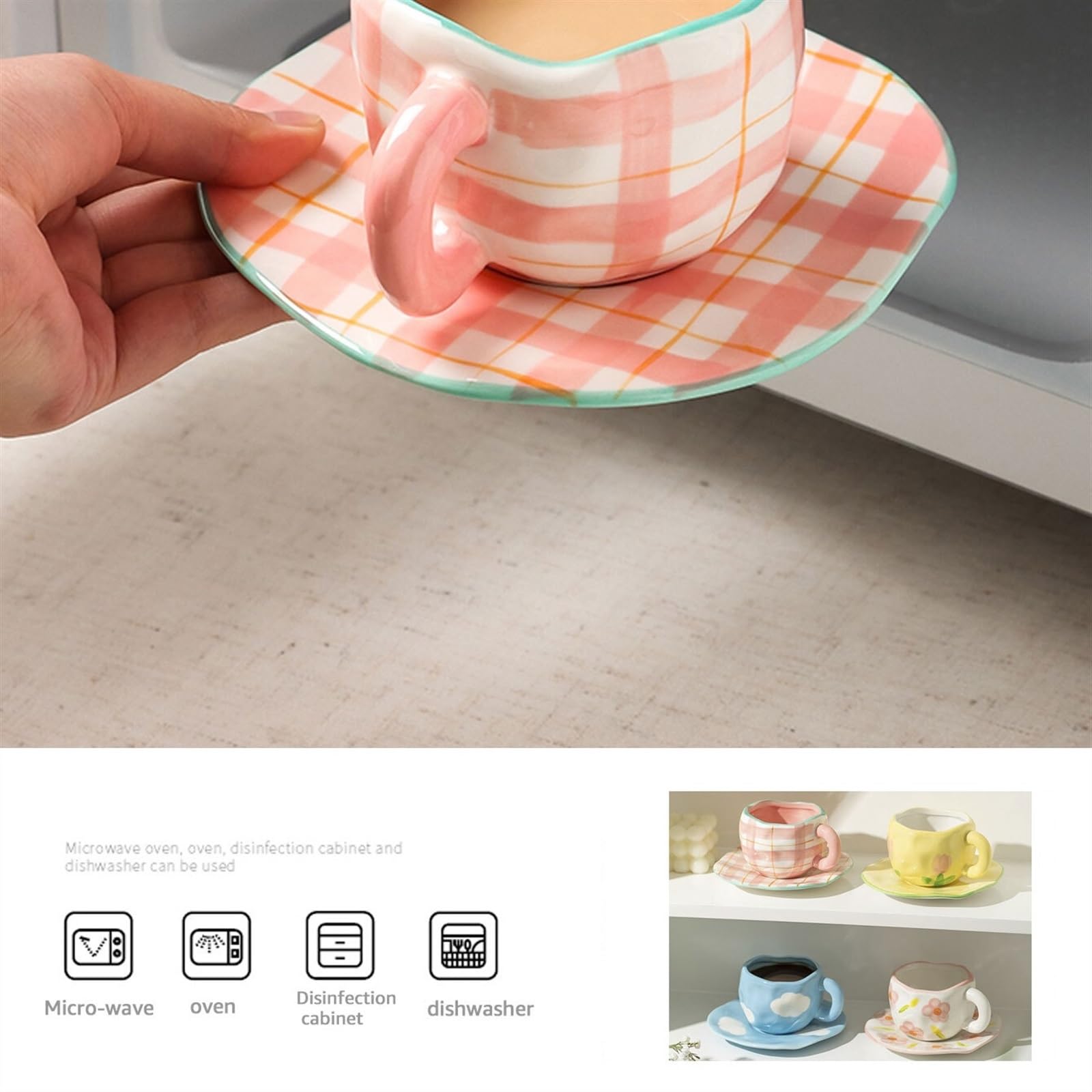 Tazas de cafe Taza de café de cerámica con flores pintadas a mano, taza de oficina en casa con plato, cuchara, desayuno, jugo de leche, taza con asa de té, juego de vasos Taza de café ( Color : 1 )