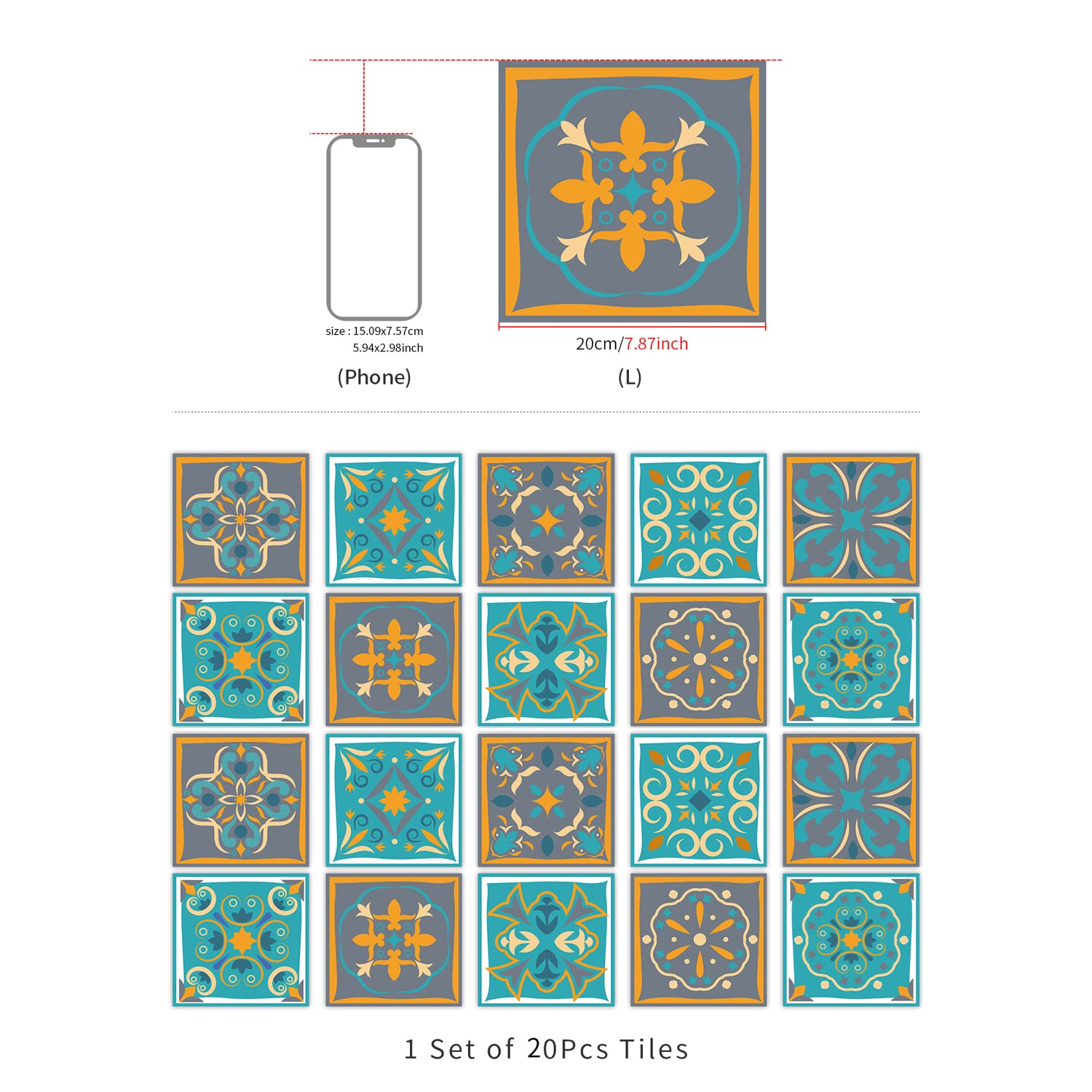 20Pcs Wall Tile Transfers Sticker for Home Decor Peel & Stick self-Adhesive splashback - Image 9