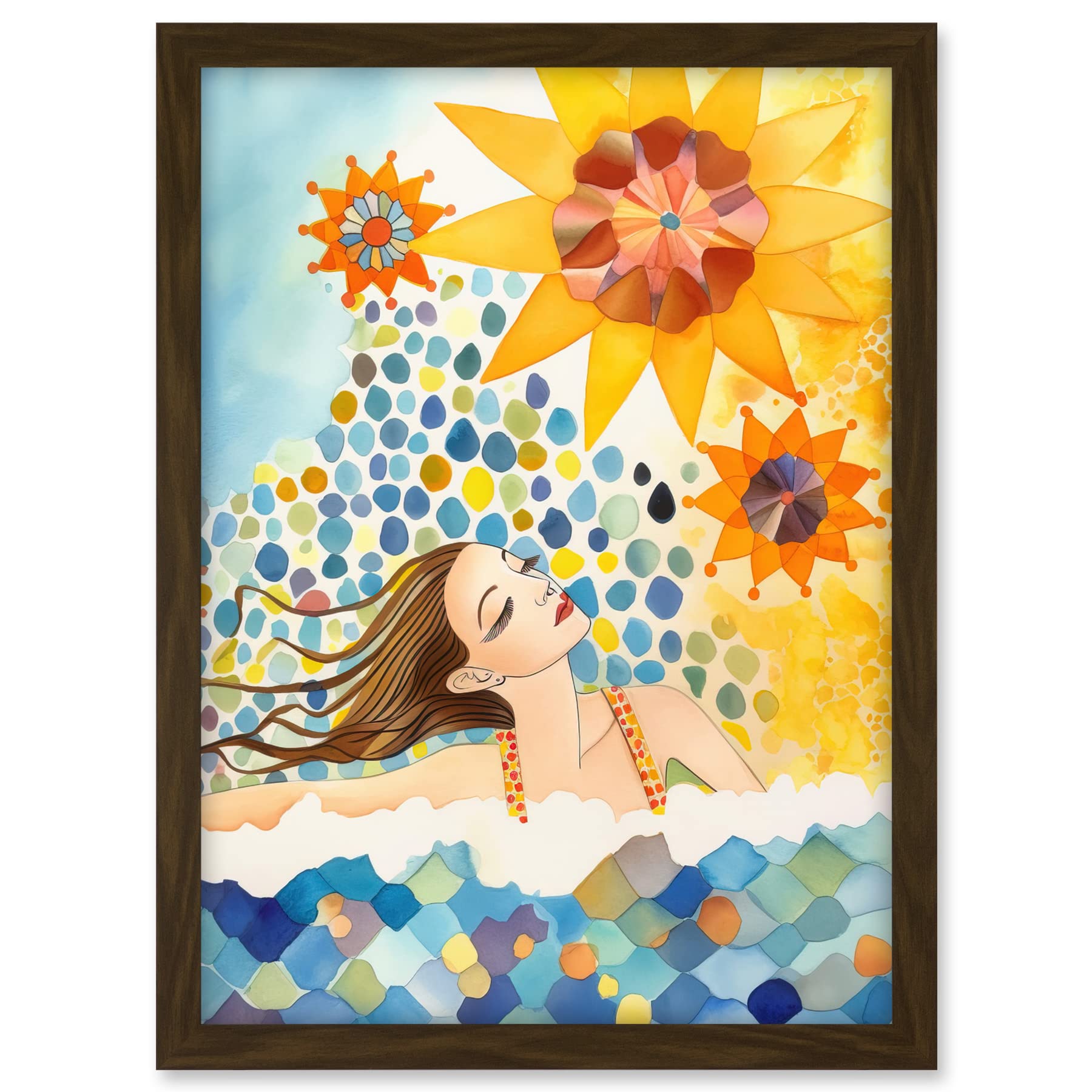 Artery8 Abstract Sea Swimming Folk Art Bathroom Artwork Framed A3 Wall Art Print