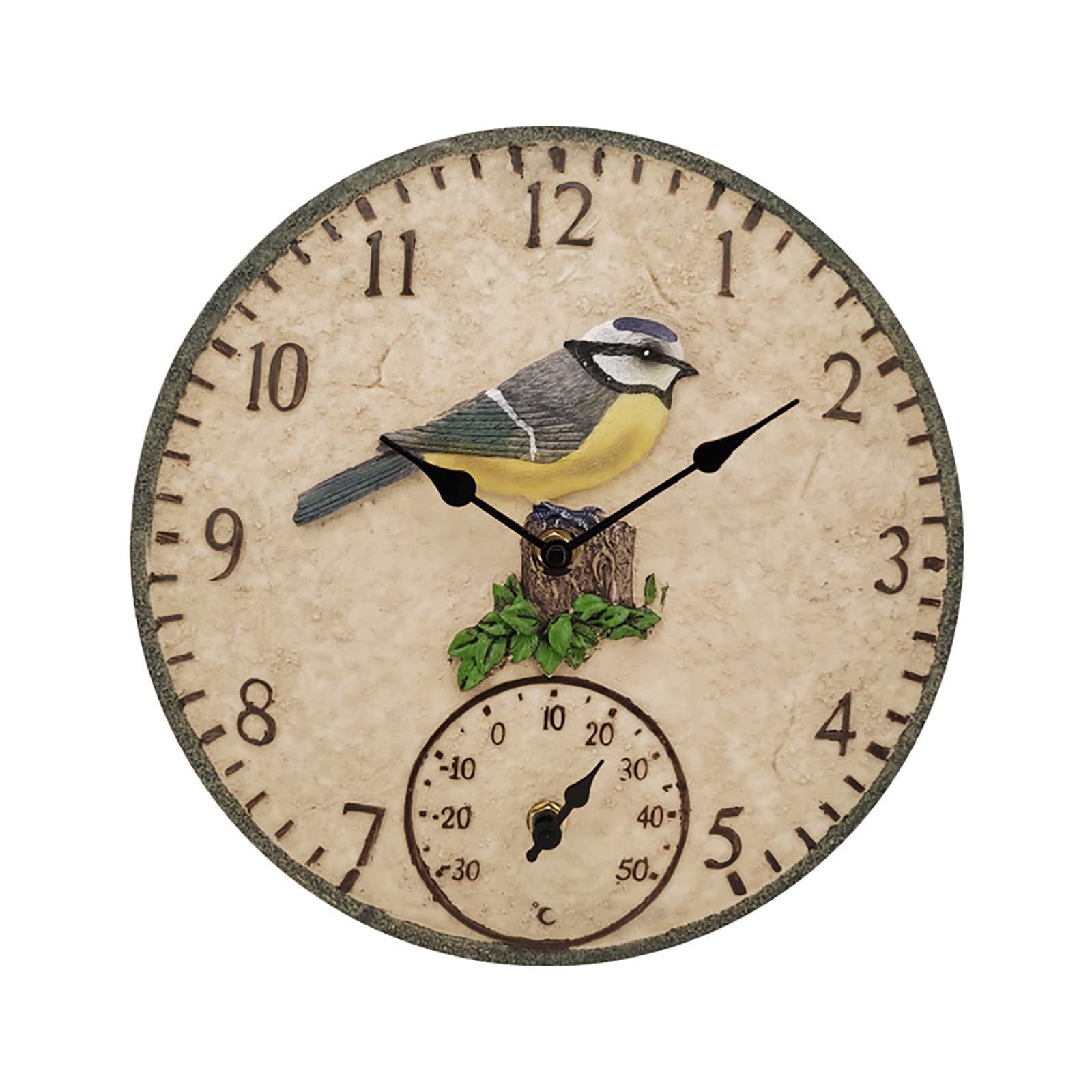 JATIBOSH 12 Inch Creative Resin Wall Clock Thermometer Outdoor Clock, European Style Garden Hunging Clock Home Decoration Clock, Wonderful Housewarming Gift for Friends (Batteries Not Included)