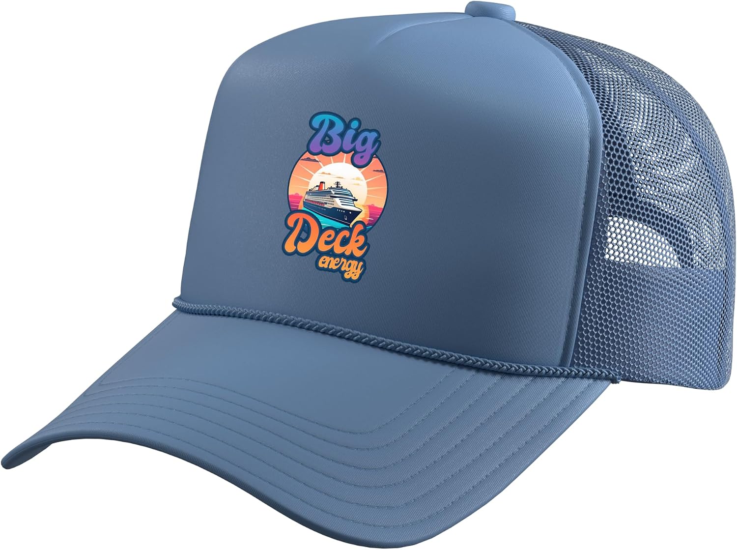 Retro Big Deck Energy Funny Cruise Ship Travel Vacation Men Trucker Hat with Adjustable Mesh Back