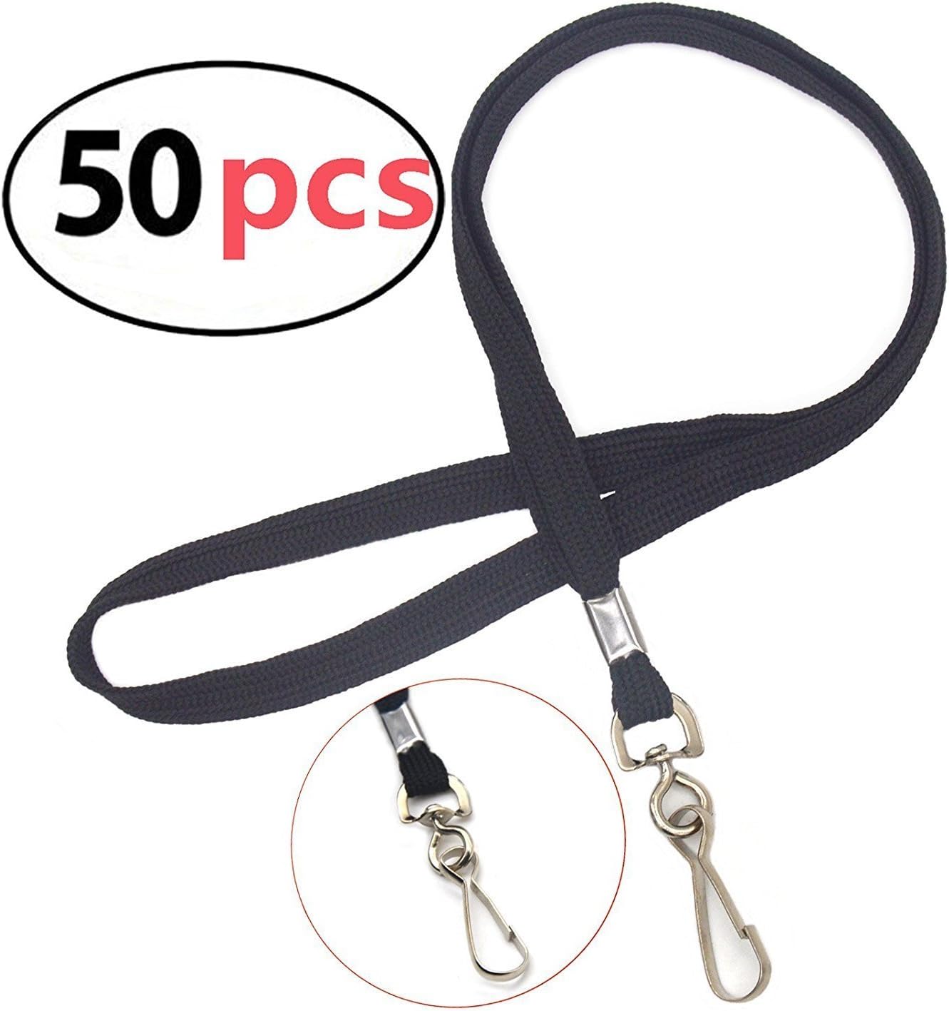 AMAL KIRTI BROS 32-inch Cotton Bulk Flat Lanyard Clip with Swivel Hook Neck for Key Chains ID Badge (Black, 50 Pieces)