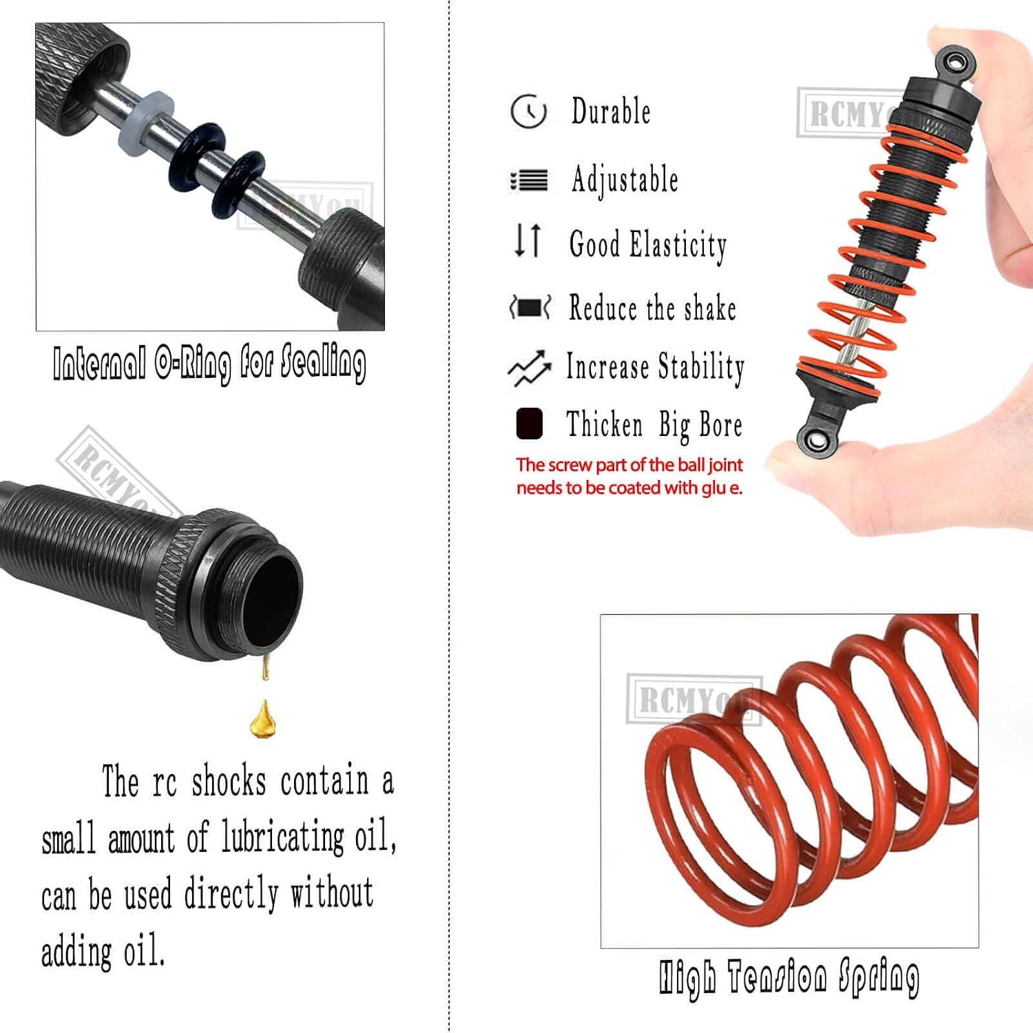Aluminum Big Bore RC Shock Absorber Upgrades Part for 1/10 Slash 2WD 4x4,Stampede 2WD 4X4,Rustler 2WD 4X4,Hoss 2WD 4X4,Alloy 4PCS Front Rear RC Shocks,Black