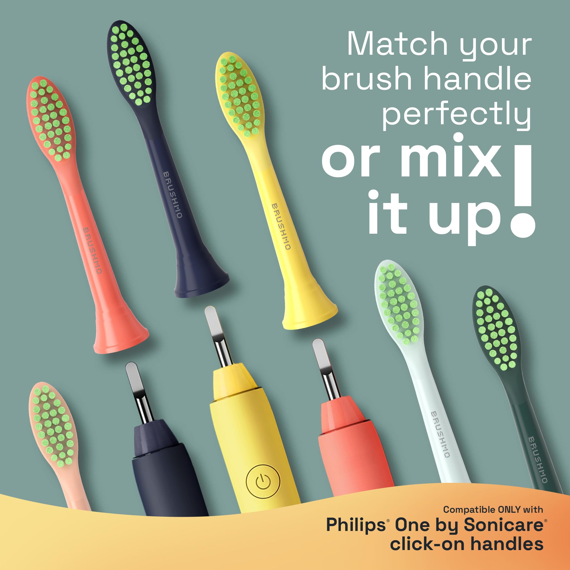 Brushmo Replacement Toothbrush Heads, Compatible with Philips One for Sonicare Electric Toothbrush Handles HY1022, 4 Standard Heads with Tongue Cleaner, Soft Dupont Bristles, BM124m, Sage Green