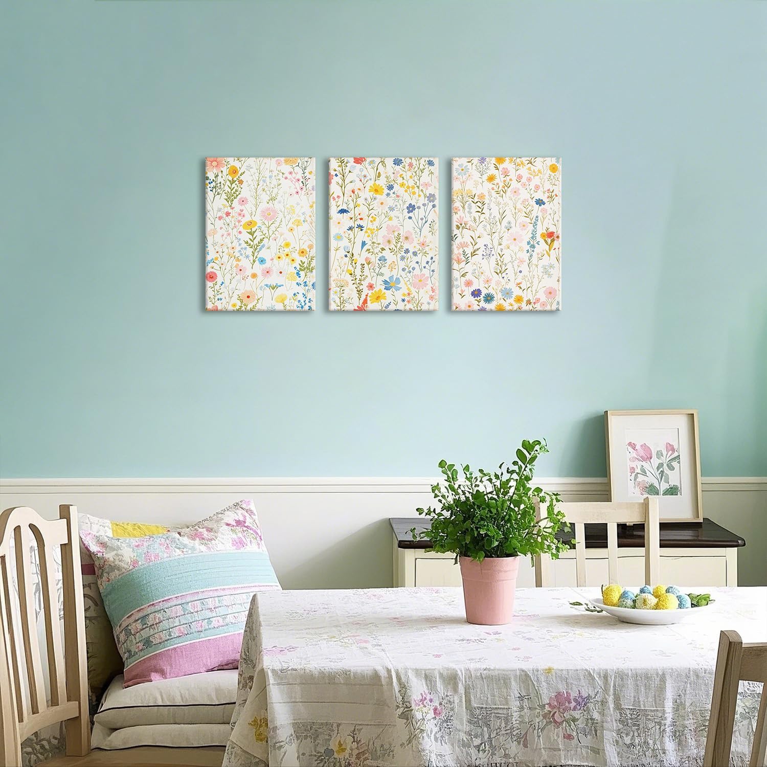 ZQARTZZQ Framed Colorful Wildflower Canvas Wall Art, Floral Wall Art, Watercolor Flower Wall Decor Flowers Pictures Prints Floral Painting Set of 3 for Living Room Girls Bedroom Bathroom