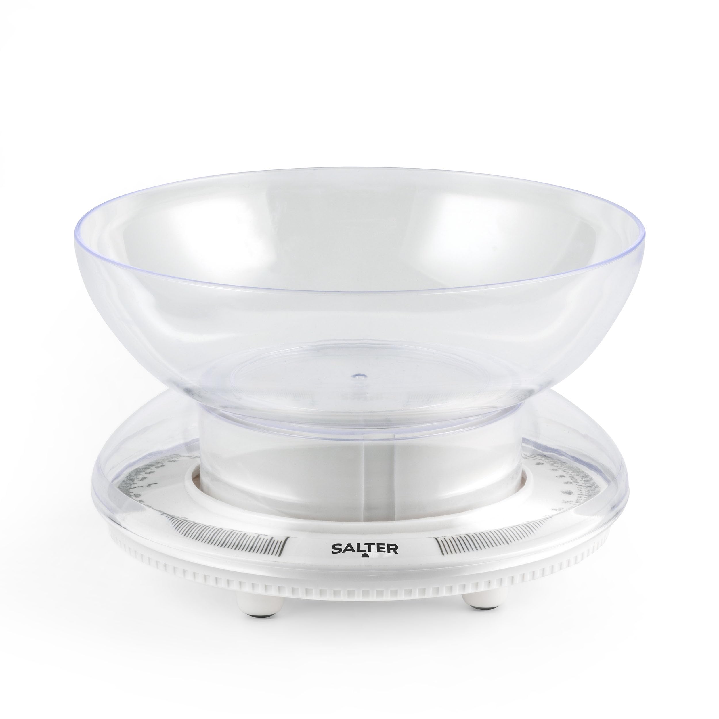 811 WHWHDR Rotating Dial Mechanical Kitchen Scale, Metric/Imperial, Max Capacity 3 KG, Dishwasher Safe Weighing Bowl, Compact Storage, Food Measuring Scales, No Batteries Required, White