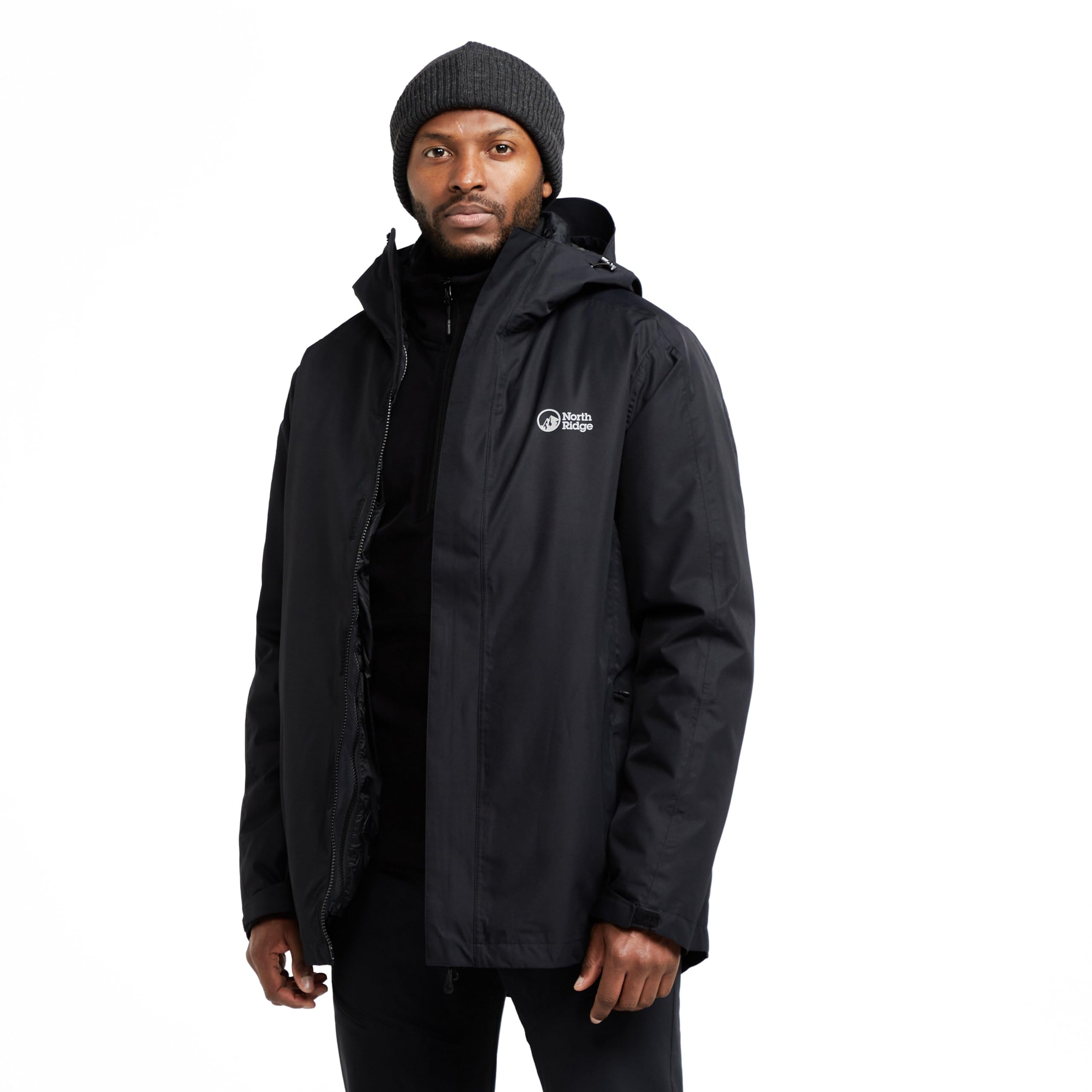NORTH RIDGE Men’s Align 3-in-1 Jacket with Removable Insulated Inner & Adjustable Hood, Waterproof, Breathable & Warm Winter Coat (UK, Alpha, XL, Regular, Regular, Black)