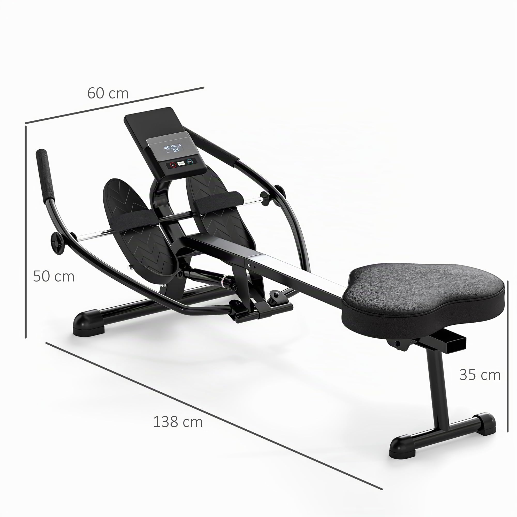 SPORTNOW Vogatore idraulico con 12 livelli di resistenza Vogatore con schermo LCD e pedale antiscivolo, portata massima 130KG, allenamento cardio a casa, nero