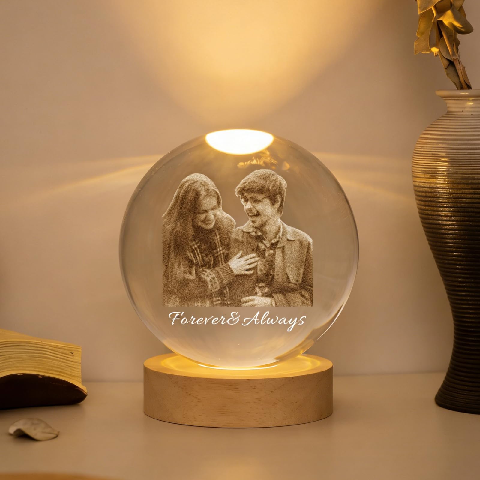 Bola de cristal personalizada grabada con foto para amantes, familiares, perros, gatos, cumpleaños, boda, graduación conmemorativa (redonda)