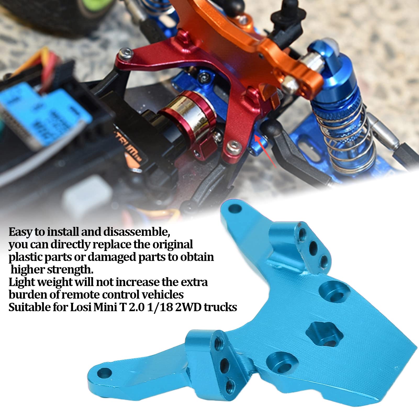 Dilwe RC Front Bulkhead, Aluminum Alloy Truck Front Bulkhead Car Model Accessories Compatible for LOSI 1/18 Mini T 2.0 2WD, Racing Aluminum CNC Machined Aluminum Front Bulkhead RC Accessories(Blue)