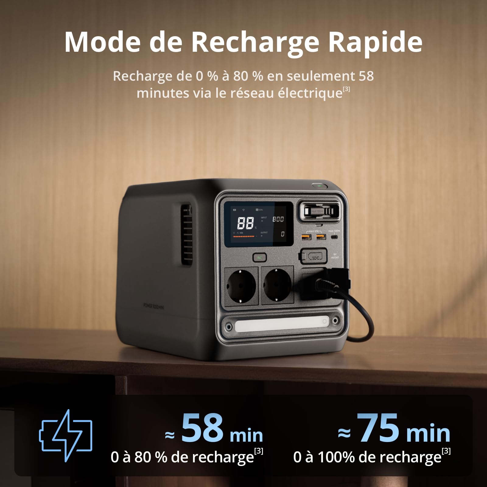 Station électrique portable DJI Power 1000 Mini, batterie LFP de 1 008 Wh, format compact, sortie maximale de 1 000 W, alimentation automobile, câble SDC vers allume-cigare (12 V), camping, road trips
