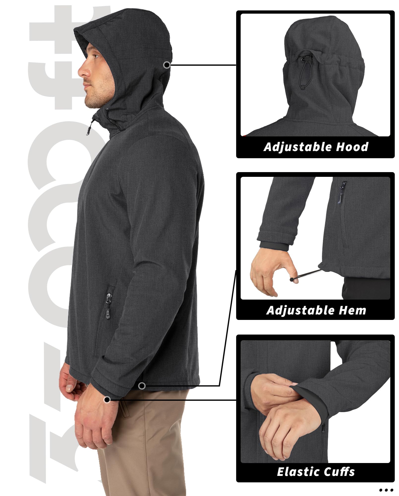 33,000ft Chaqueta para hombre, impermeable, transpirable, Softshell, chaqueta de entretiempo, cortavientos, chaqueta de senderismo con capucha