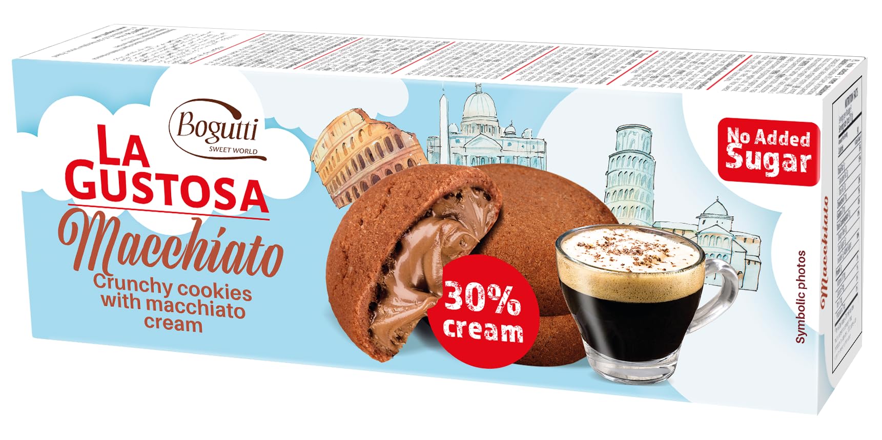 BOGUTTI LA GUSTOSA SUGAR FREE Macchiato crunchy cookies with macchiato COFFEE cream 150GR BOX