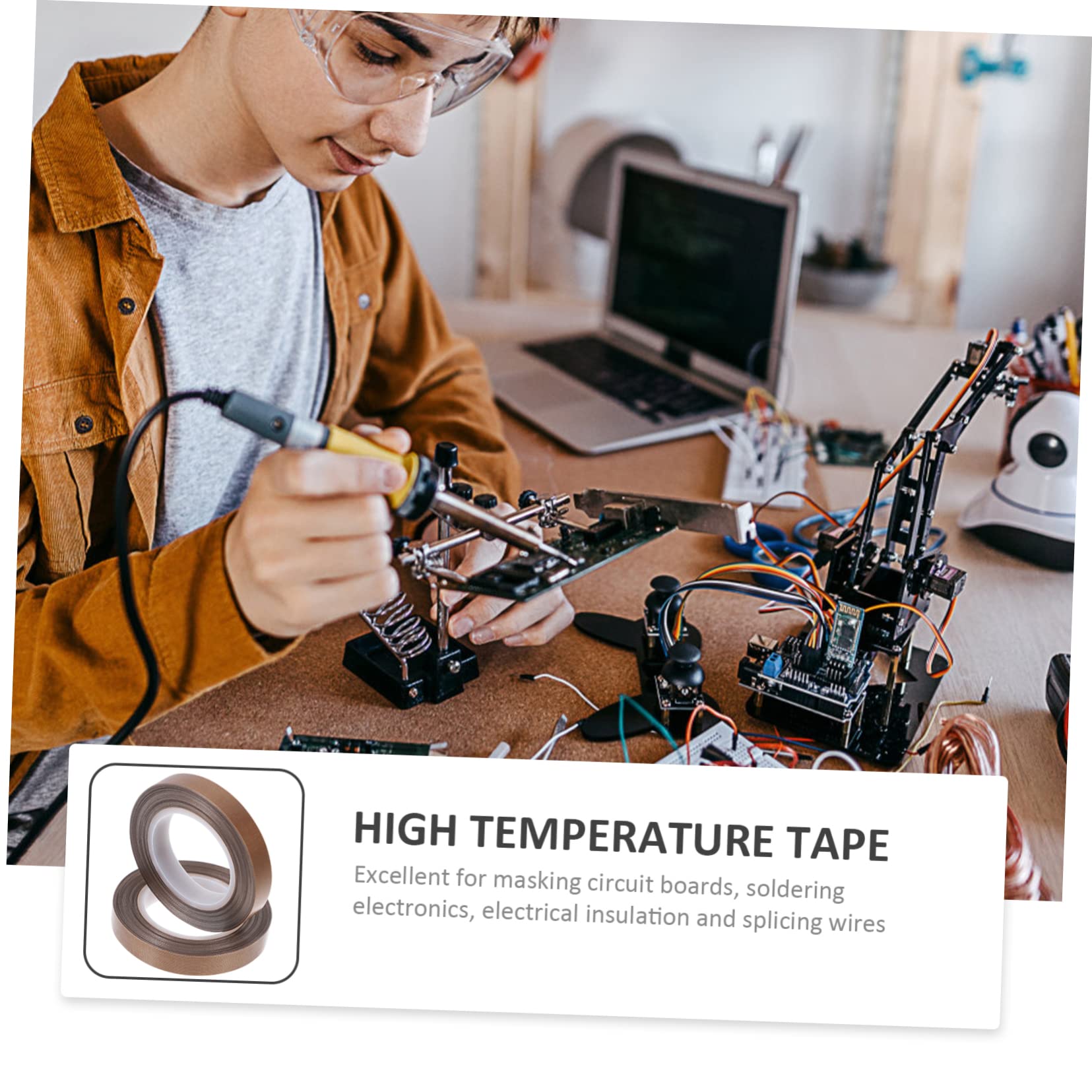 GANAZONO 3 Rolls Heat Resistance Electrical Tape Insulation Tape High Temperature Adhesive for Industrial Use No Residue Electrical Applications