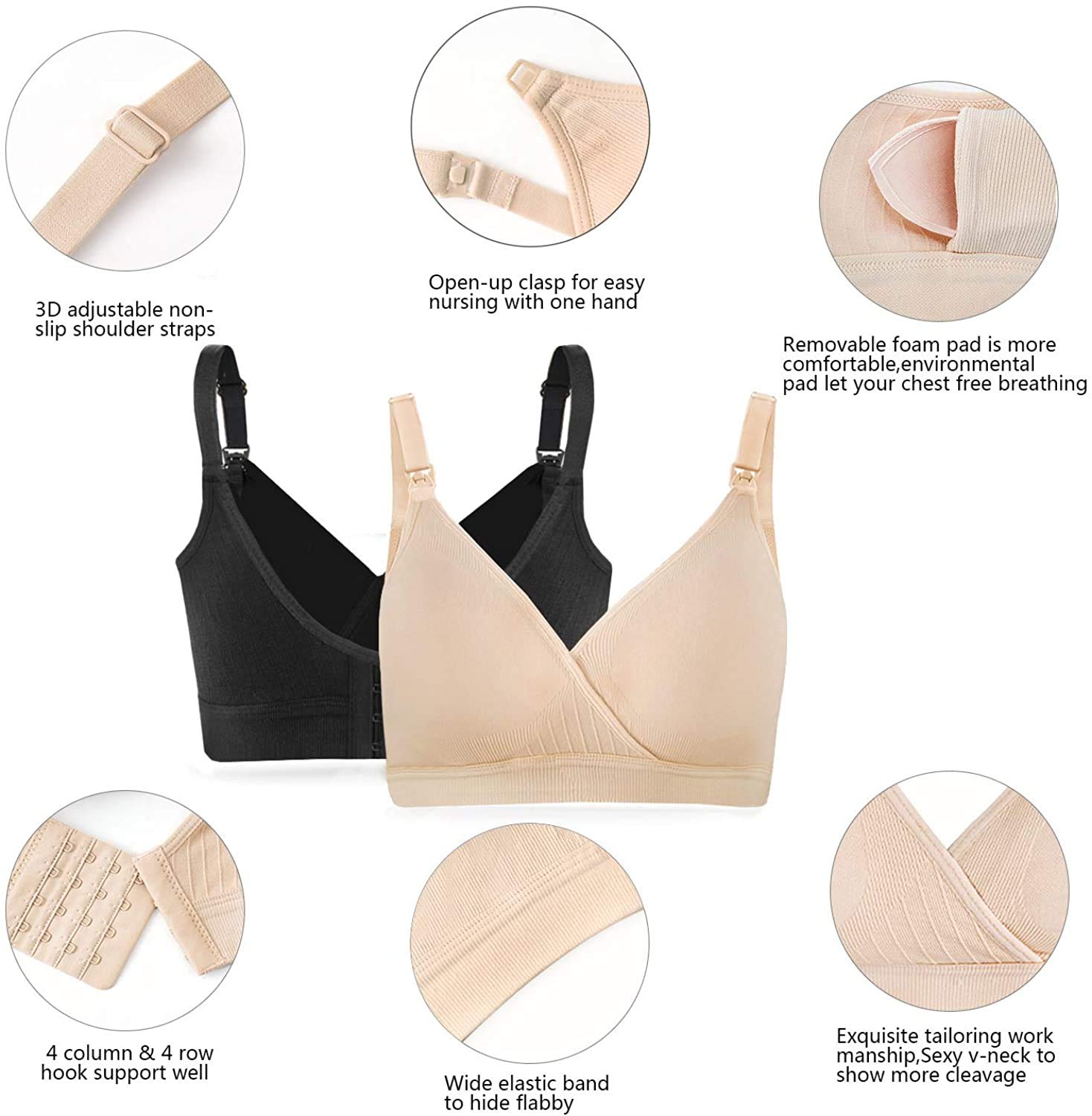 HBselect 2 PCS Reggiseno Allattamento con Estensione Reggiseno Bra Donna Morbido e Traspirante Reggiseno Senza Ferretto e Senza Cuciture