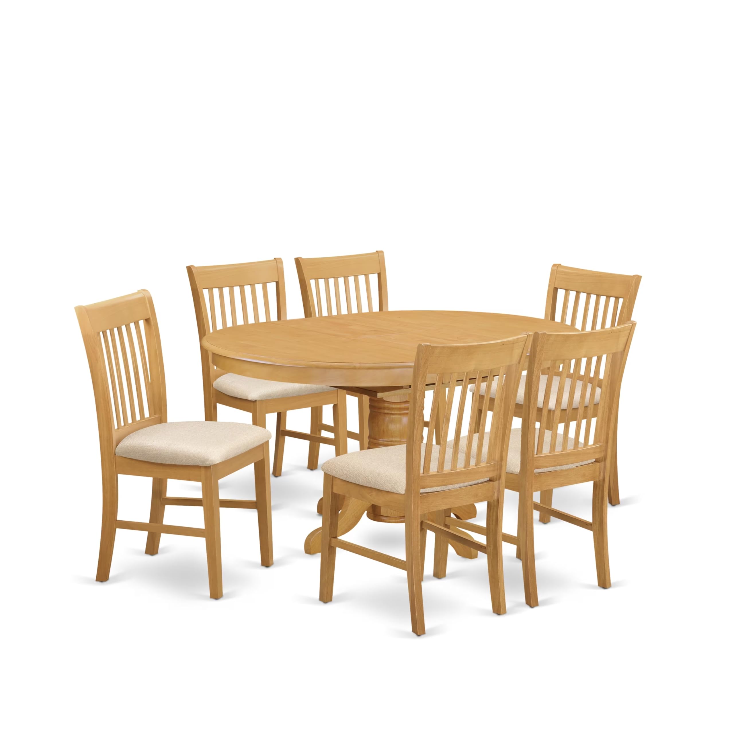 East West Furniture AVNO7-OAK-C 7 Piece Dining Room Furniture Set Consist of an Oval Kitchen Table with Butterfly Leaf and 6 Linen Fabric Upholstered Chairs, 42x60 Inch, Oak
