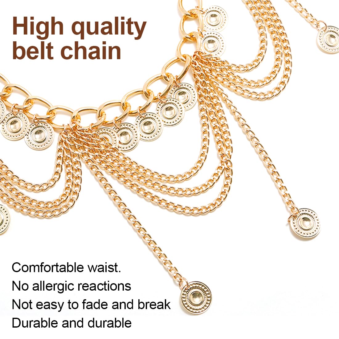 Cadenas de cuerpo,Cinturones para mujer,Accesorio de cadena para cintura para danza del vientre con colgante de borla, longitud de cadena 70 cm + cadena alargadora 30 cm (oro)