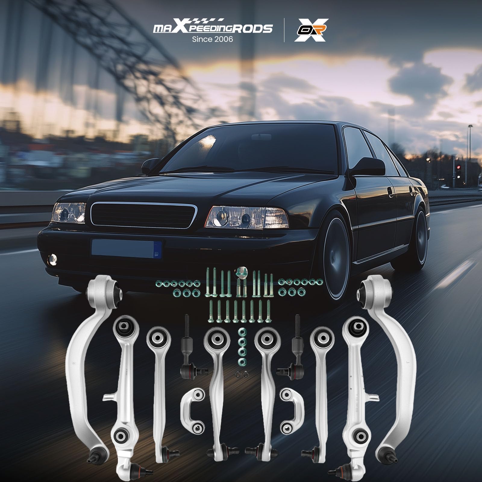 maXpeedingrods 12 x zestaw wahaczy przednich, górnych, dolnych, lewych i prawych do Audi A4 8d2 8D5 B5, A6 4B2, 4B4, do VW Passat 3B2 3B3 3B5 3B6 4B0419811B, 4D0407644A, 4F0419811D