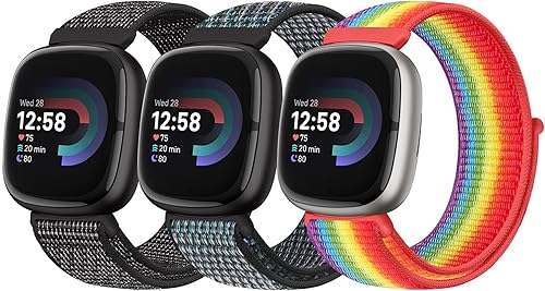 Vista 13 de Correa de nailon compatible con Fitbit Sense 2/Fitbit Sense/Fitbit Versa 4/Fitbit Versa 3 Bandas, para mujeres y hombres, correa de nailon suave