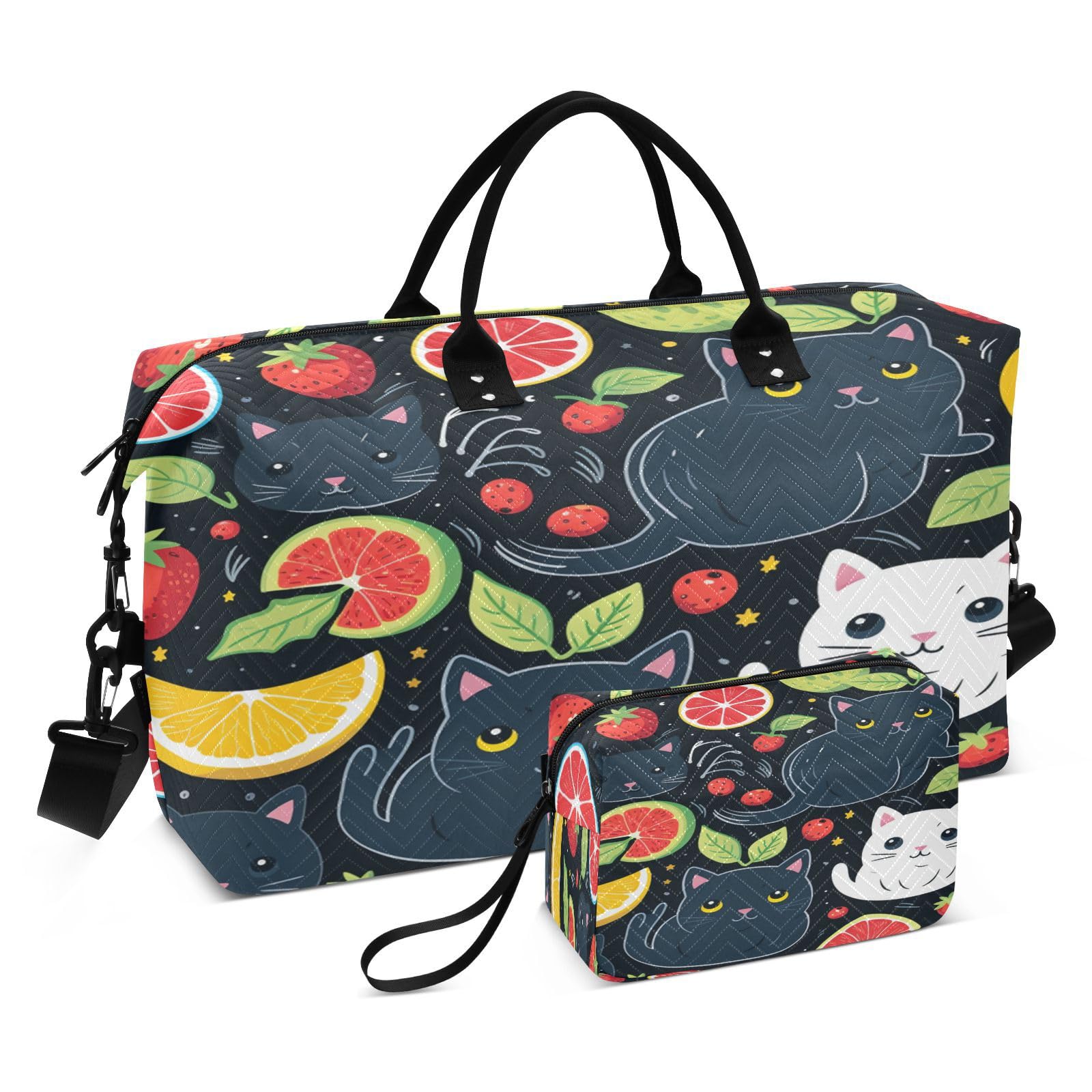 Cute Cats Fruits Sports Swim Gym Bag Weekender Duffel Travel Bags Handbag with Makeup Storage Bag for Girls Men