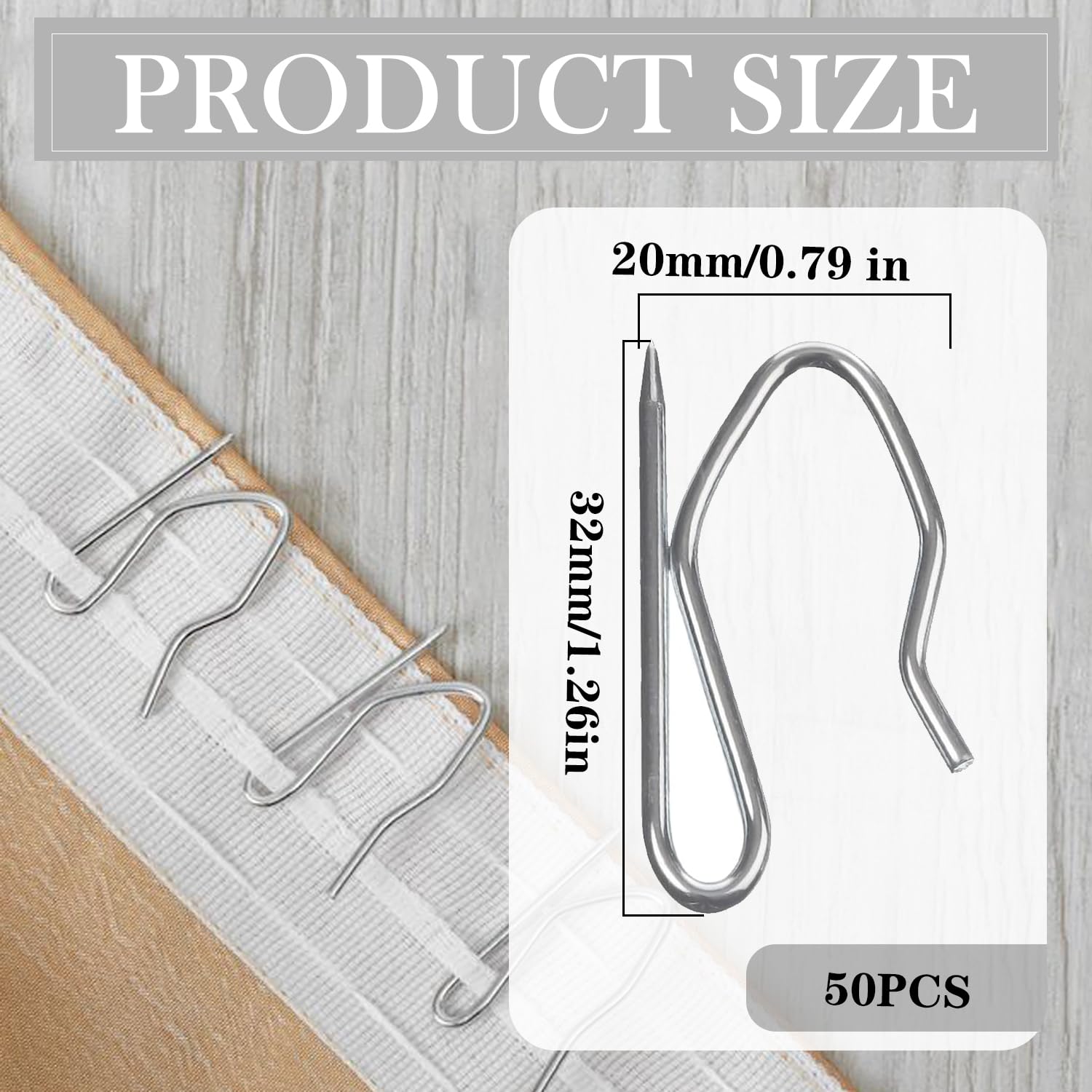 Lot de 50 Crochets de Rideaux en métal Robuste en Zinc pour Rideaux à Plis Crayon pour fenêtre, Douche, Chambre à Coucher