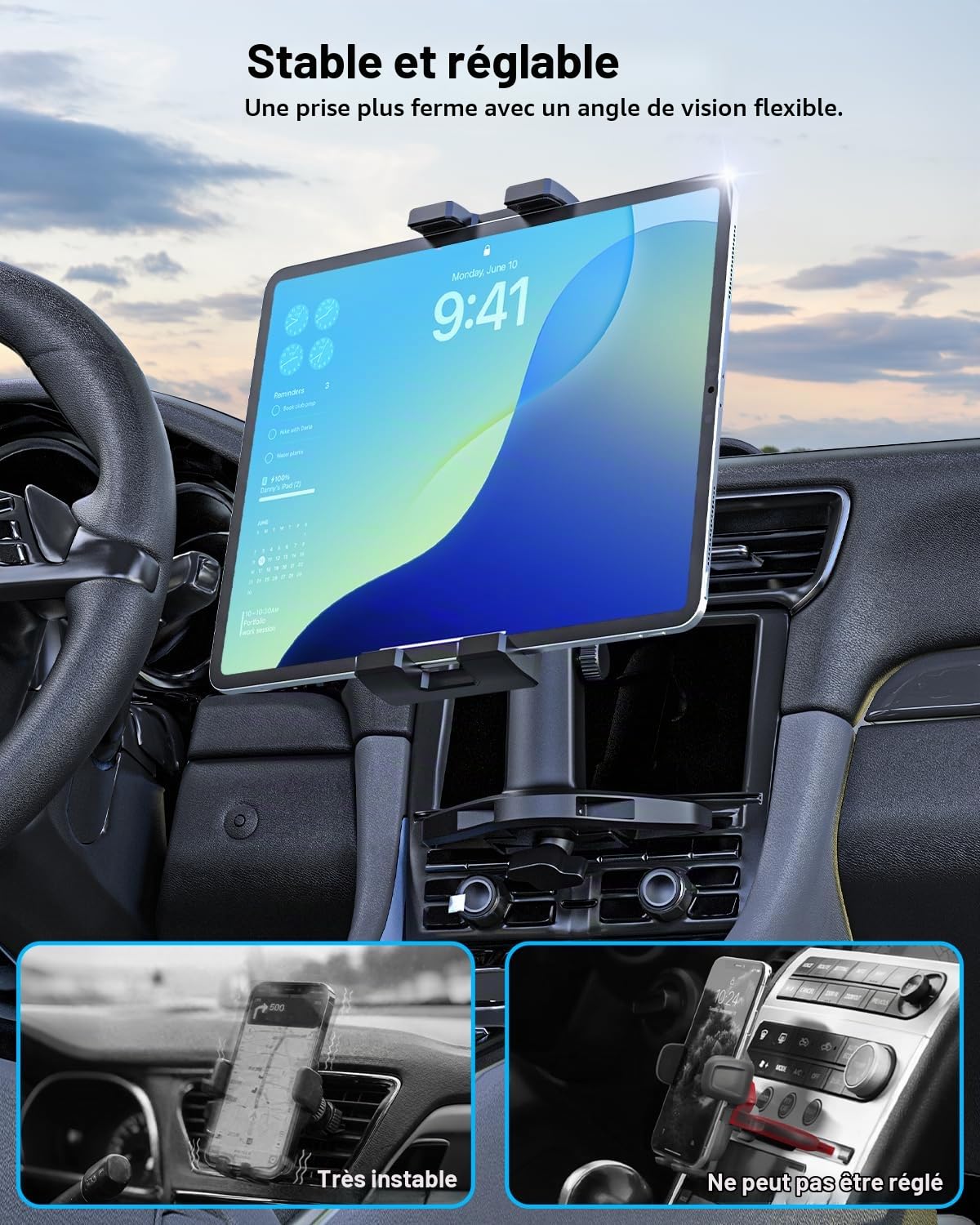 Support Tablette Voiture Lecteur CD, Fixation Tablette Voiture Base CD