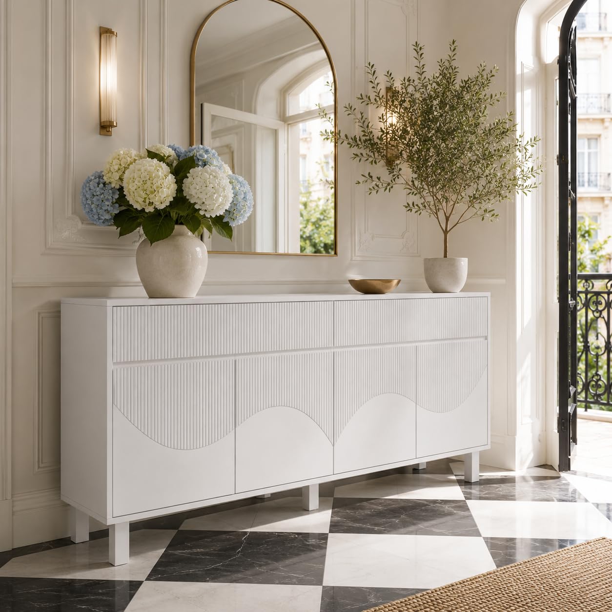 Buffet 160 cm avec 4 Portes et tiroirs, Blanc