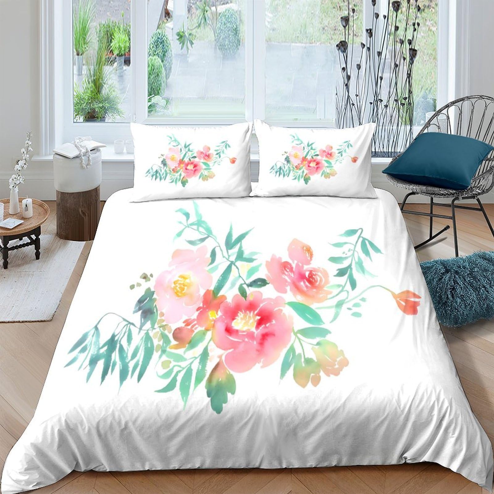 Ctjqhvkz Style-8 3D Printed Watercolor Floral Fitted Sheet Microfiber Soft Breathable Botanical Bed Sheet For Bedroom Guestroom Mattress Cover Decor Single（135X200cm）