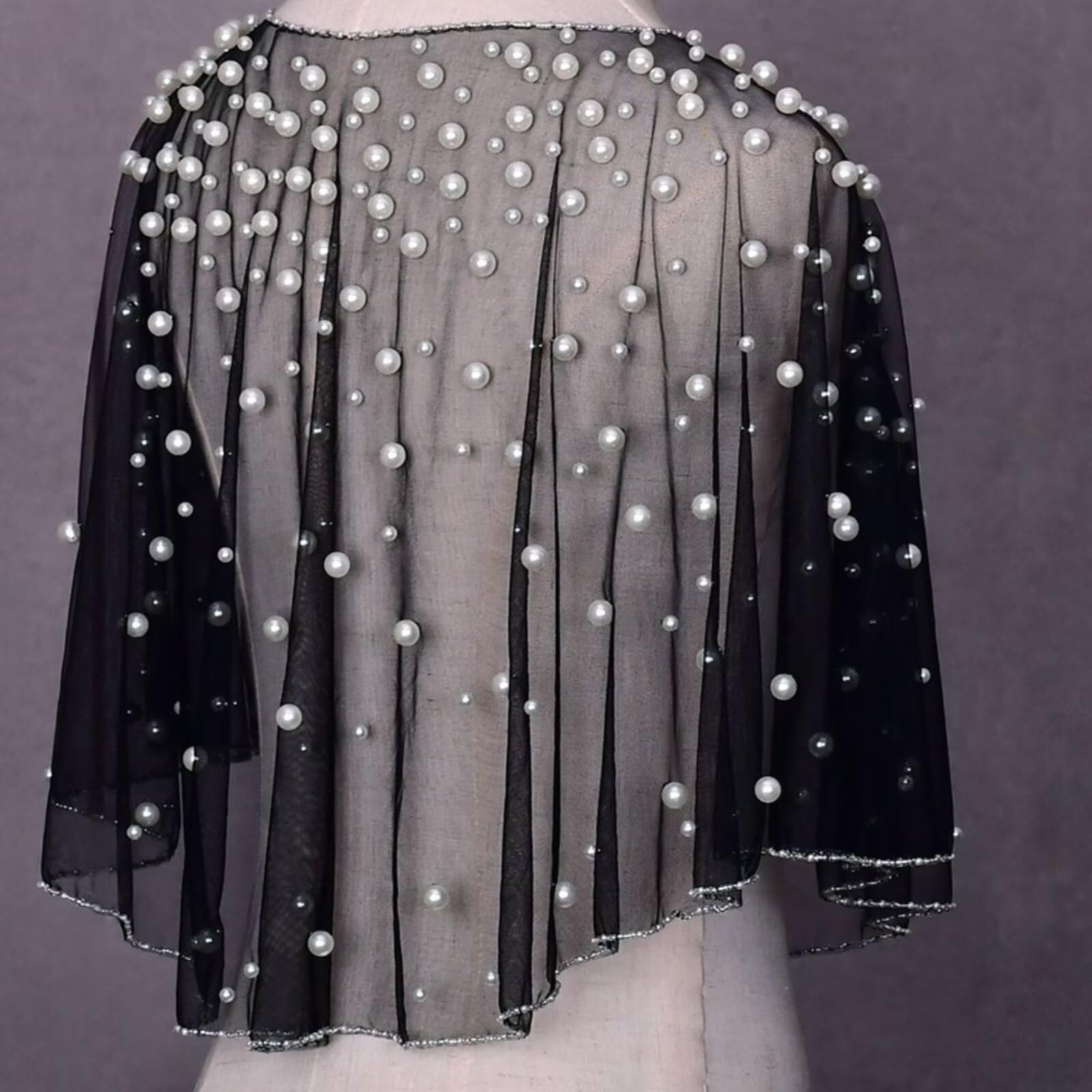 Châle de soirée doux pour femme, cape en tulle doux ornée de perles et de strass, écharpe de mariée en tulle doux, châle de soirée, étole de mariage, noir