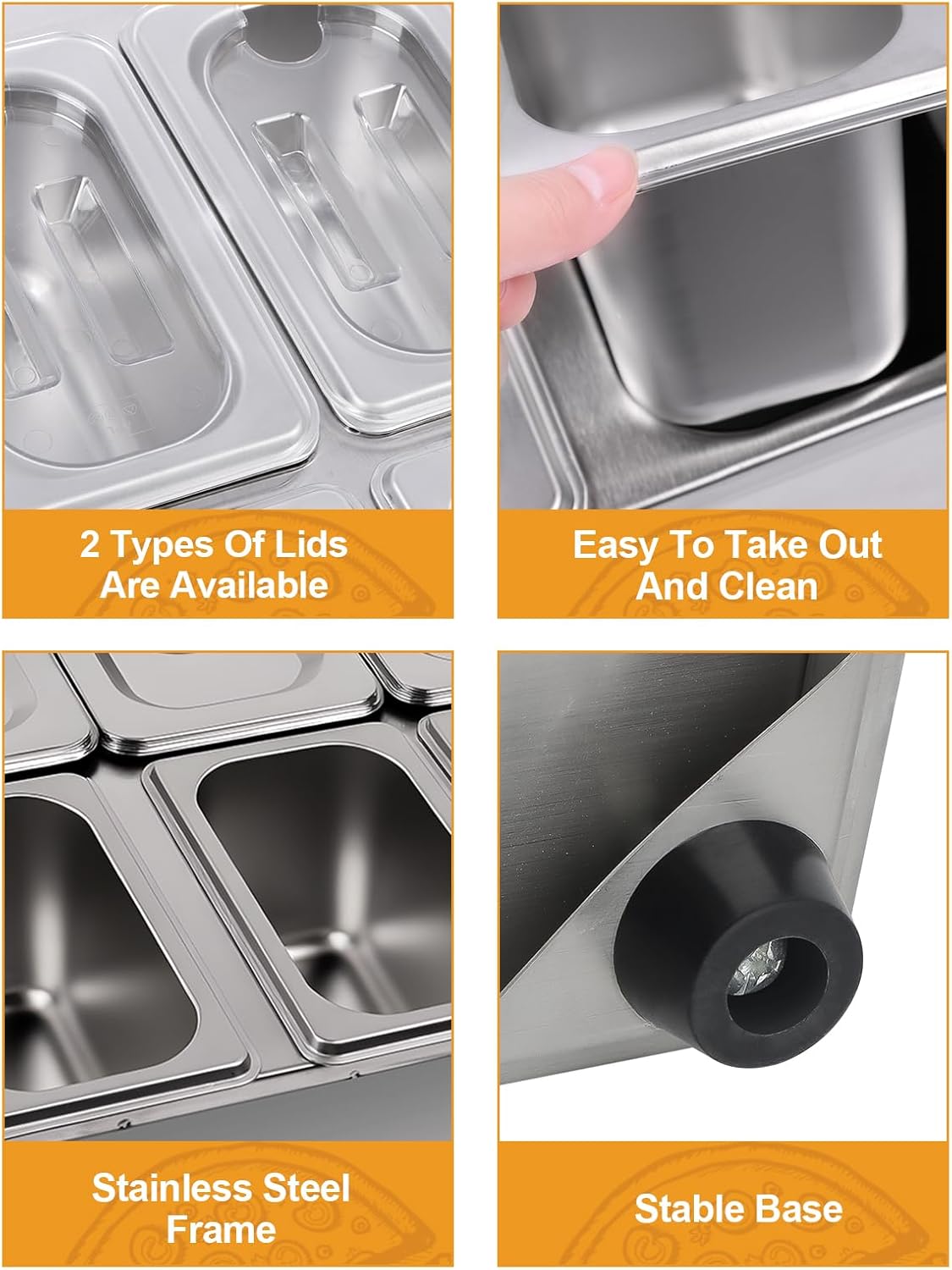 Lanstics Pizza Topping Station 10 Pans Pizza Storage Container Topping containers with Lids Spoon Condiment Organizers Buffet Containers Set for Restaurant Pizza Sauce Jam Fruit Ingredient - Image 3