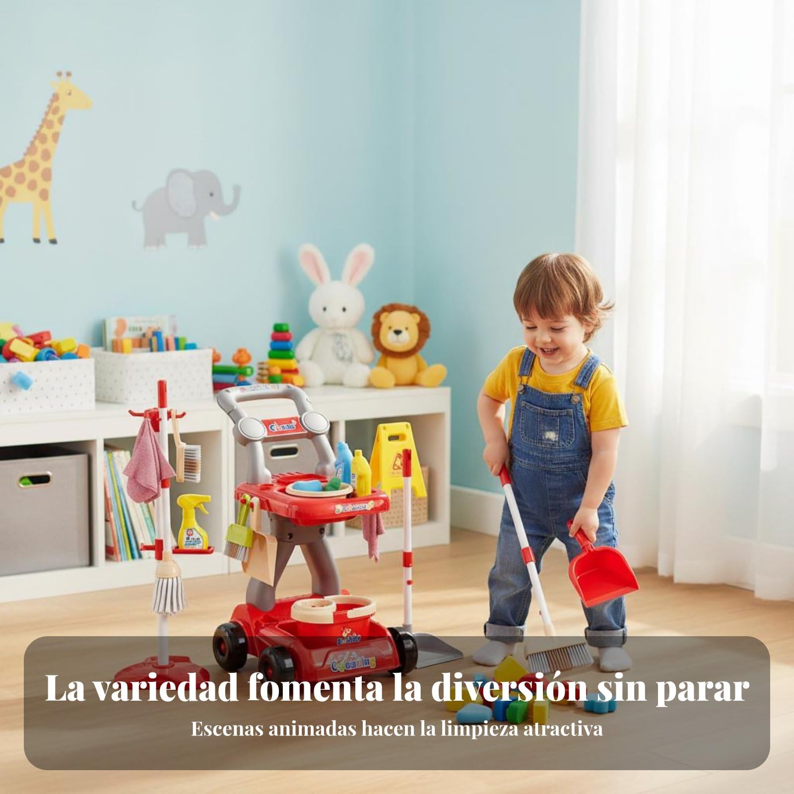 MagiDeal Children Cleaning Playset Kit de Limpieza Juguete de Hogar Escoba Trapeador Recogedor Plástico Educativo con Soporte Ordenado Fomenta Responsabilidad , Rojo , Set Trolley 18PCS