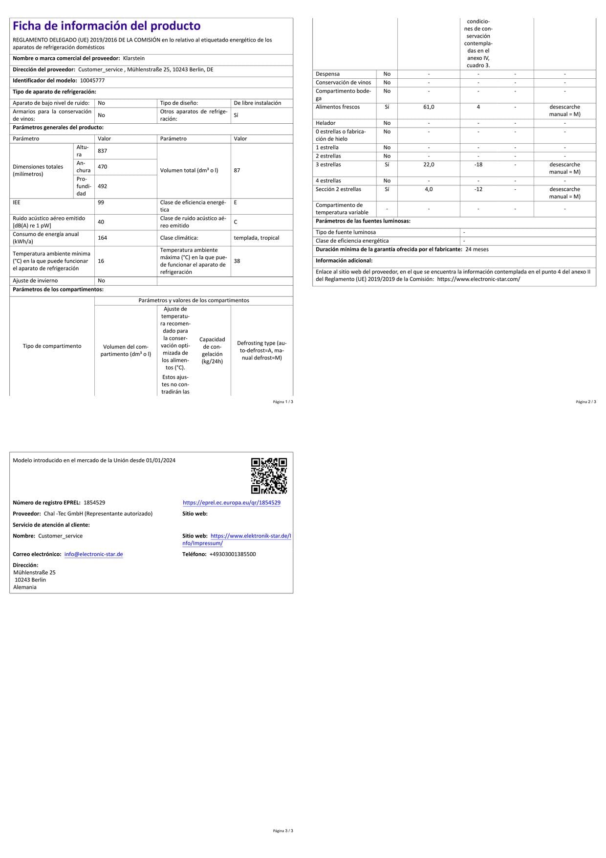 KLARSTEIN Big Daddy Cool – Combinación Nevera-Congelador, Neveras silenciosas de 87L de capacidad, Eficiencia energética clase E, Frigorífico de 61L, Congelador de 26L, Blanco