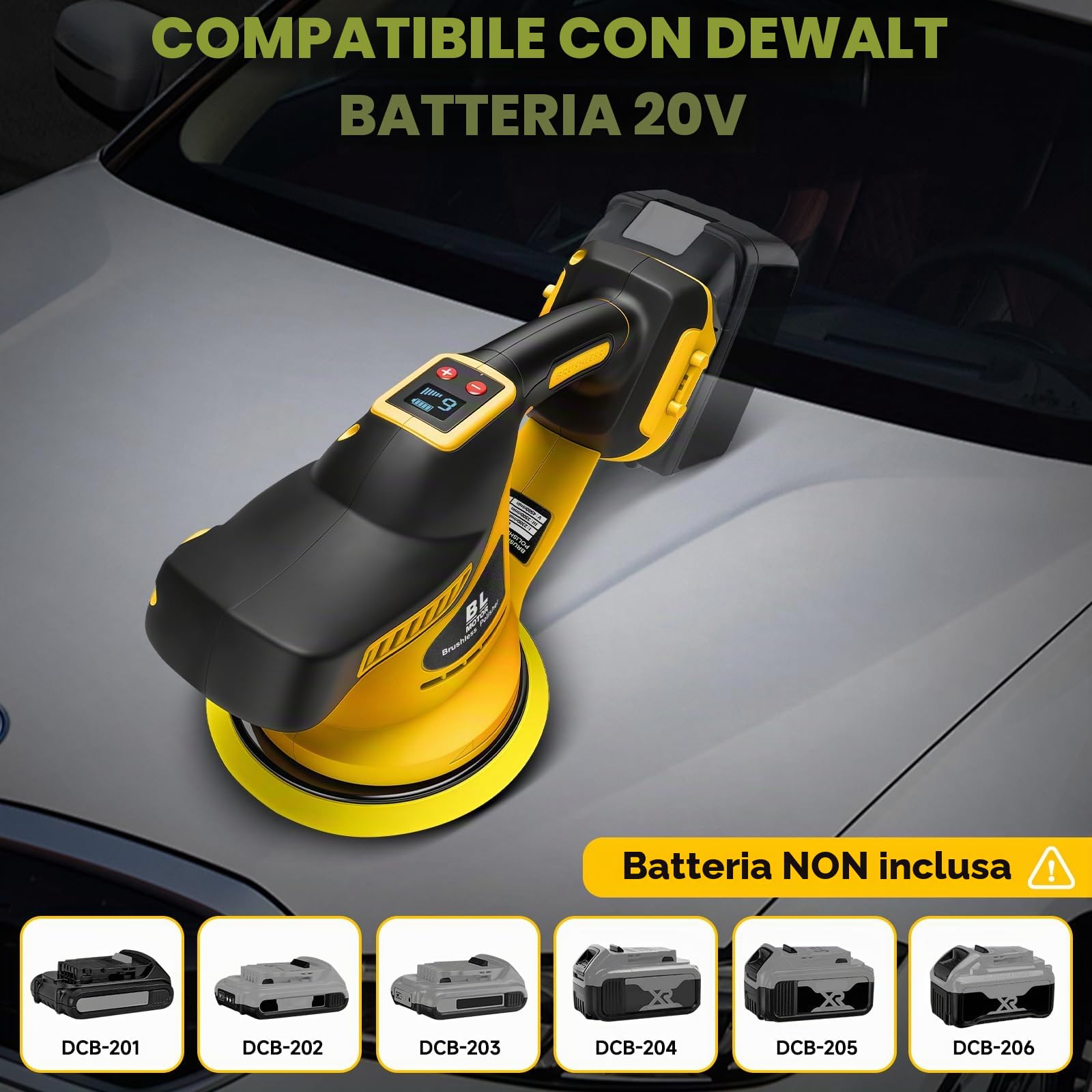 WingFly Lucidatrice a Batteria Compatibile con Dewalt 18 V, 20 V, Set Lucidatrice Auto 6 Velocità variabile, per Lucidatura auto, Levigatura (Senza batteria)