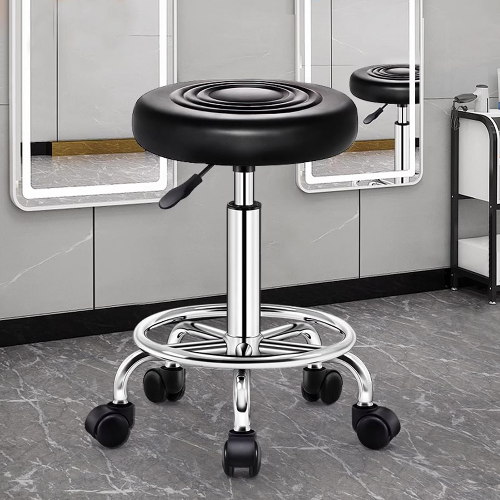 Wilitto Backrest Bar Stool Height Adjustable Drafting Chair, Round Rolling Counter Stool Chair, Footrest Salon/Spa/Massage Swivel Stools for Home Bar Kitchen Shop (Without Backrest)