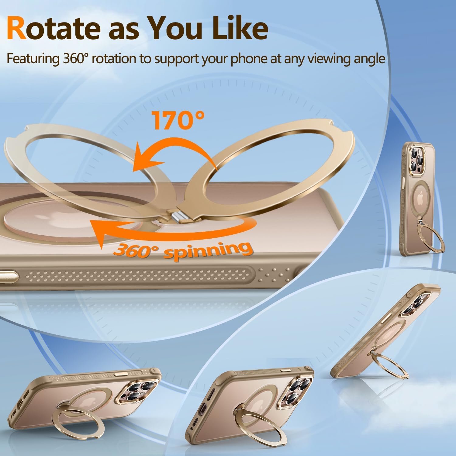 O3 Mag-Stand Designed for iPhone 12/12 Pro Case with 360°Spin Stand, [Compatible with mag Safe][Super Skin Feeling] Translucent Matte Magnetic Slim Phone Case 6.1 inch, Desert Gold