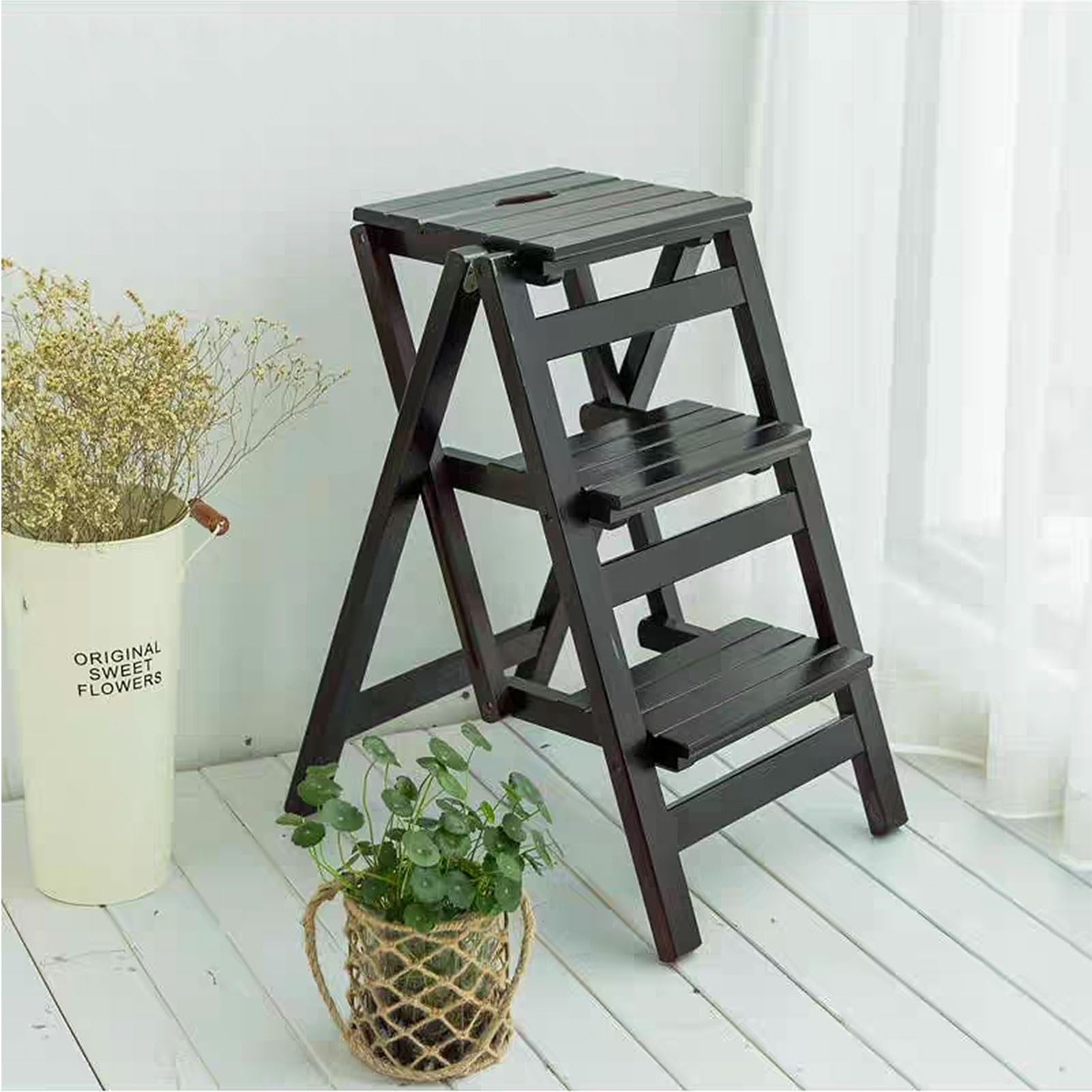 Tabouret échelle pliant 3 marches escabeau bois multifonctionnel bureau