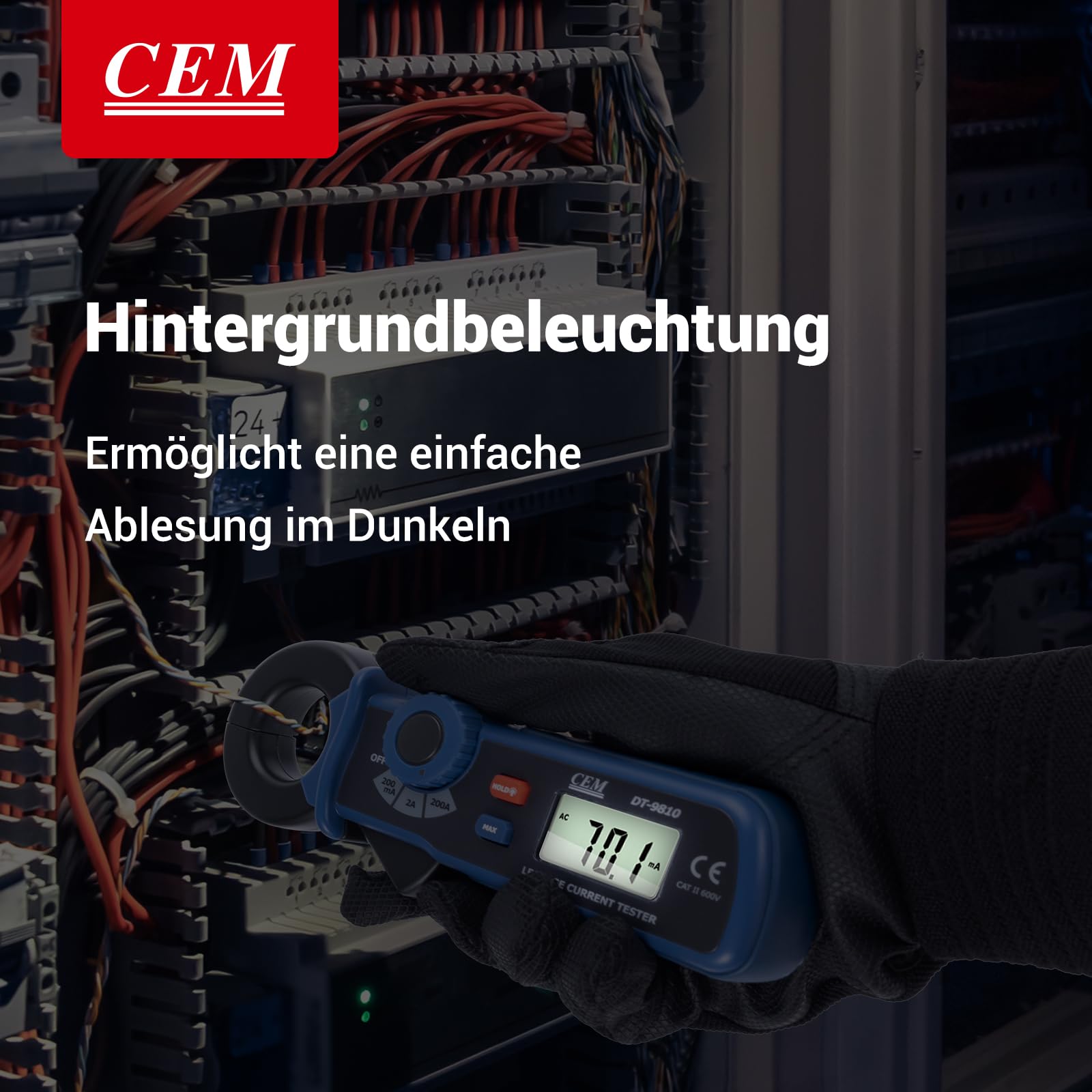 CEM DT-9810 Digitale Stromzange AC-Leckstrom stromzangenmessgerät – Präzisions 100μA Mini-Leckstrom Messgerät Digitales leckstromzange zangenamperemeter mit Data-Hold & automatischer Abschaltung