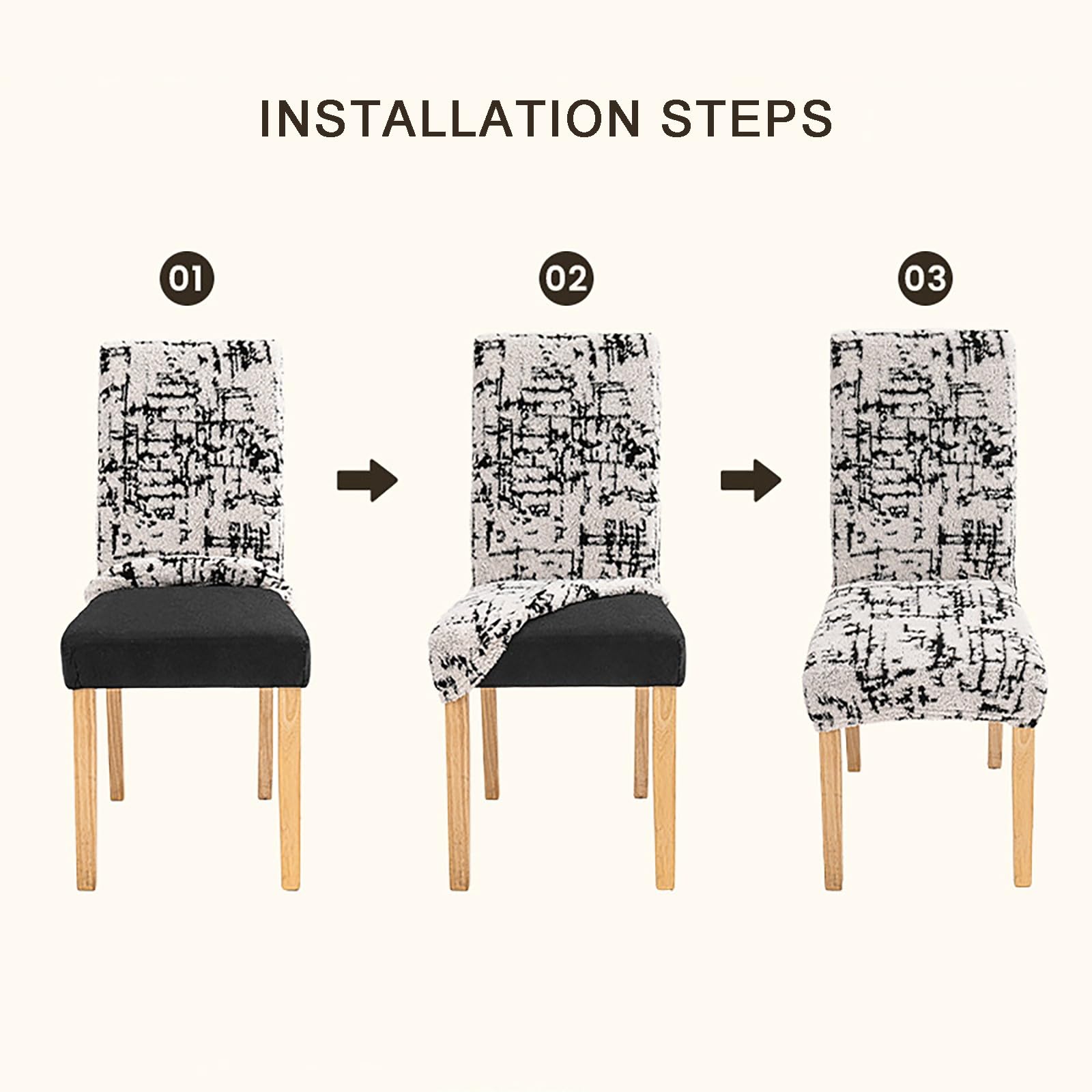 Bedruckte Stuhlhussen für Esszimmerstühle Set, Stretch-Stuhlhussen für Küchenstühle, Abnehmbare Stuhlhussen, für Hochzeiten, Hotels, Bankette und Büros(Black-White,6 pcs)