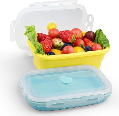 Fiambrera plegable, 2 unidades de 800 ml, juego de recipientes de silicona con tapa para almacenamiento de alimentos, cajas de preparación de alimentos