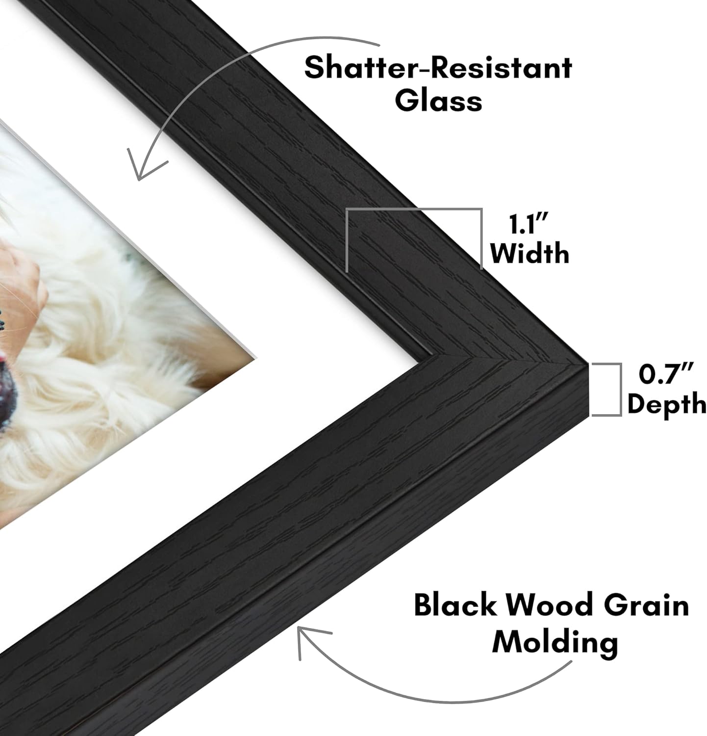 Americanflat 10x10 Picture Frame with Shatter-Resistant Glass - Use as 8x8 Frame with Mat or Display 10x10 Photo Without Mat - Hudson Collection - Wide Square Frames for Tabletop and Wall - Black - Image 3