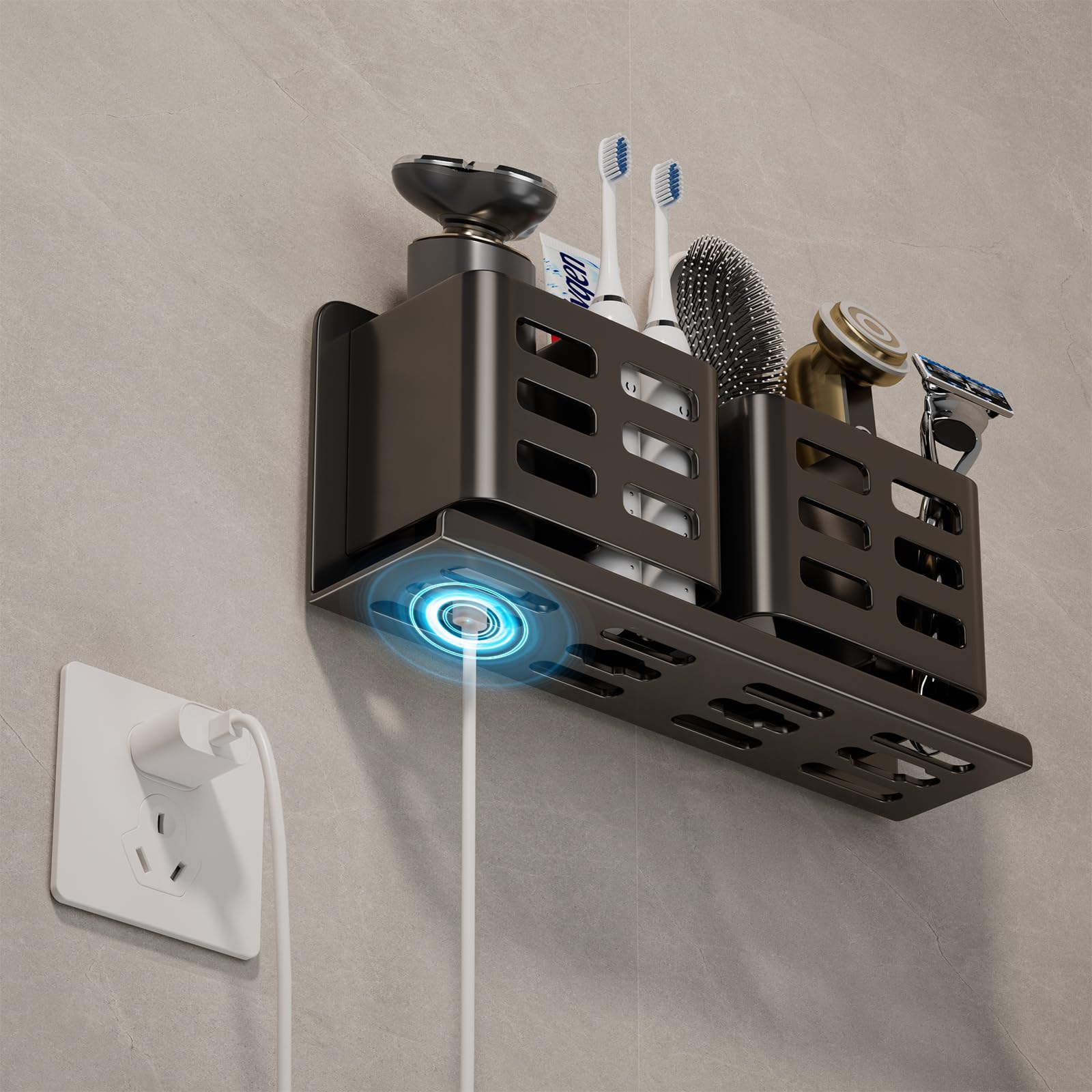 Soporte de aluminio para cepillo de dientes eléctrico, soporte para cepillo de dientes montado en la pared para baño (cuatro ranuras negras)