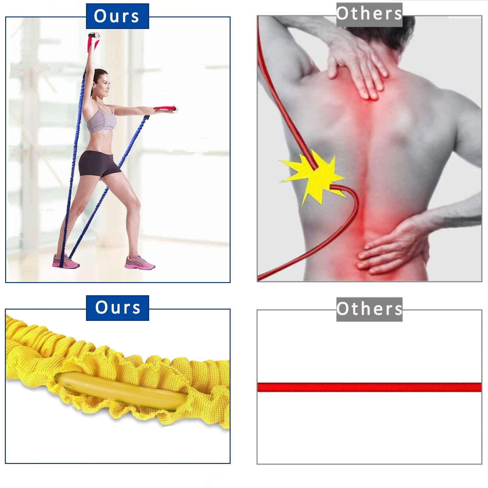 YEAHTOP Set de Bandas de Resistencia, Juego de Gomas Elásticas Fitness hasta 150lbs, Cuerdas de Entrenamiento con 5 Tubos de Látex para Ejercicios Físicos, Crossfit, Musculación, Deporte para Gym/Casa