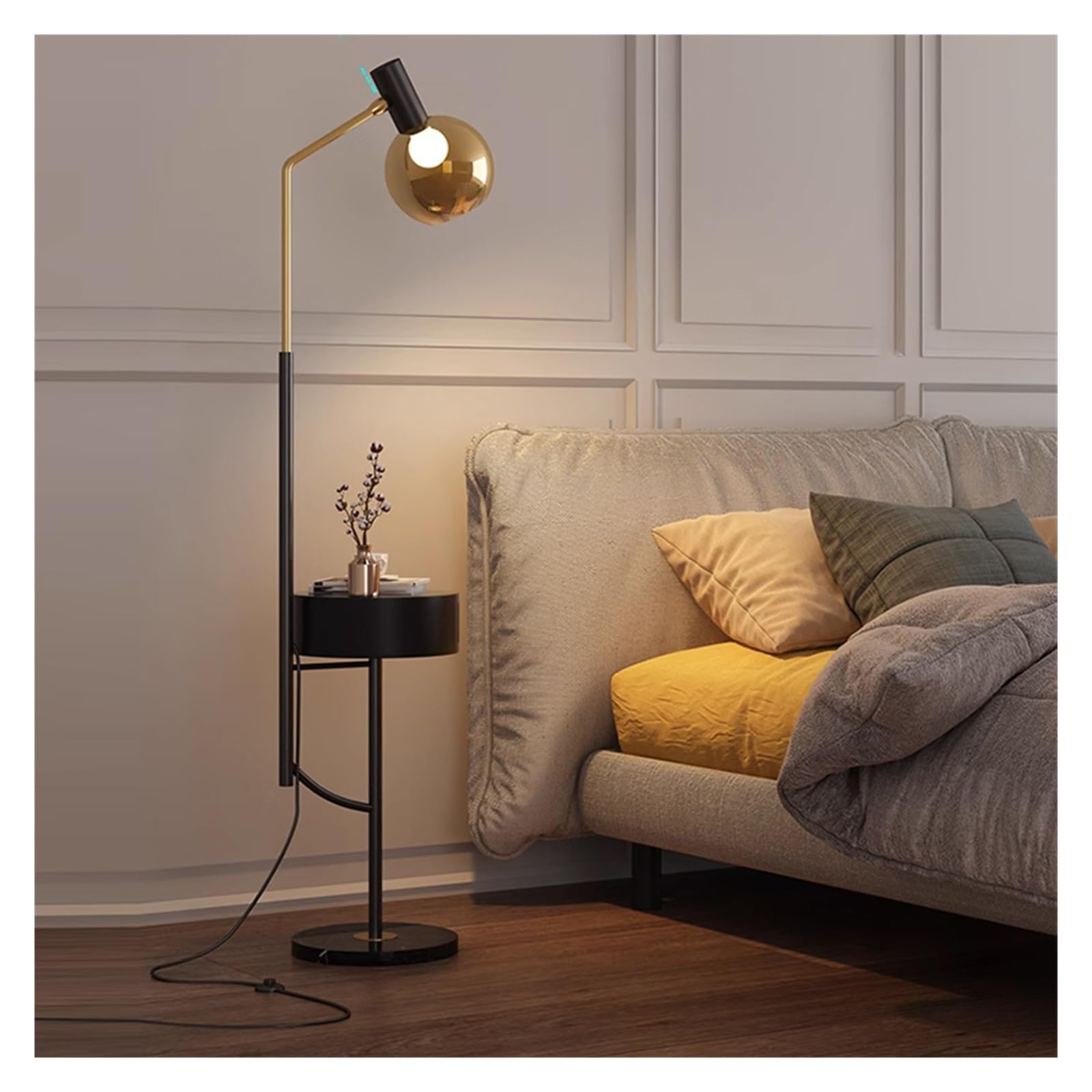 Z4T8M2K6G5 Tall Standing Lamp Floor Lamp with End Table, Bedside Nightstand Light with Drawer for Living Room, Bedroom, Guest(Black)