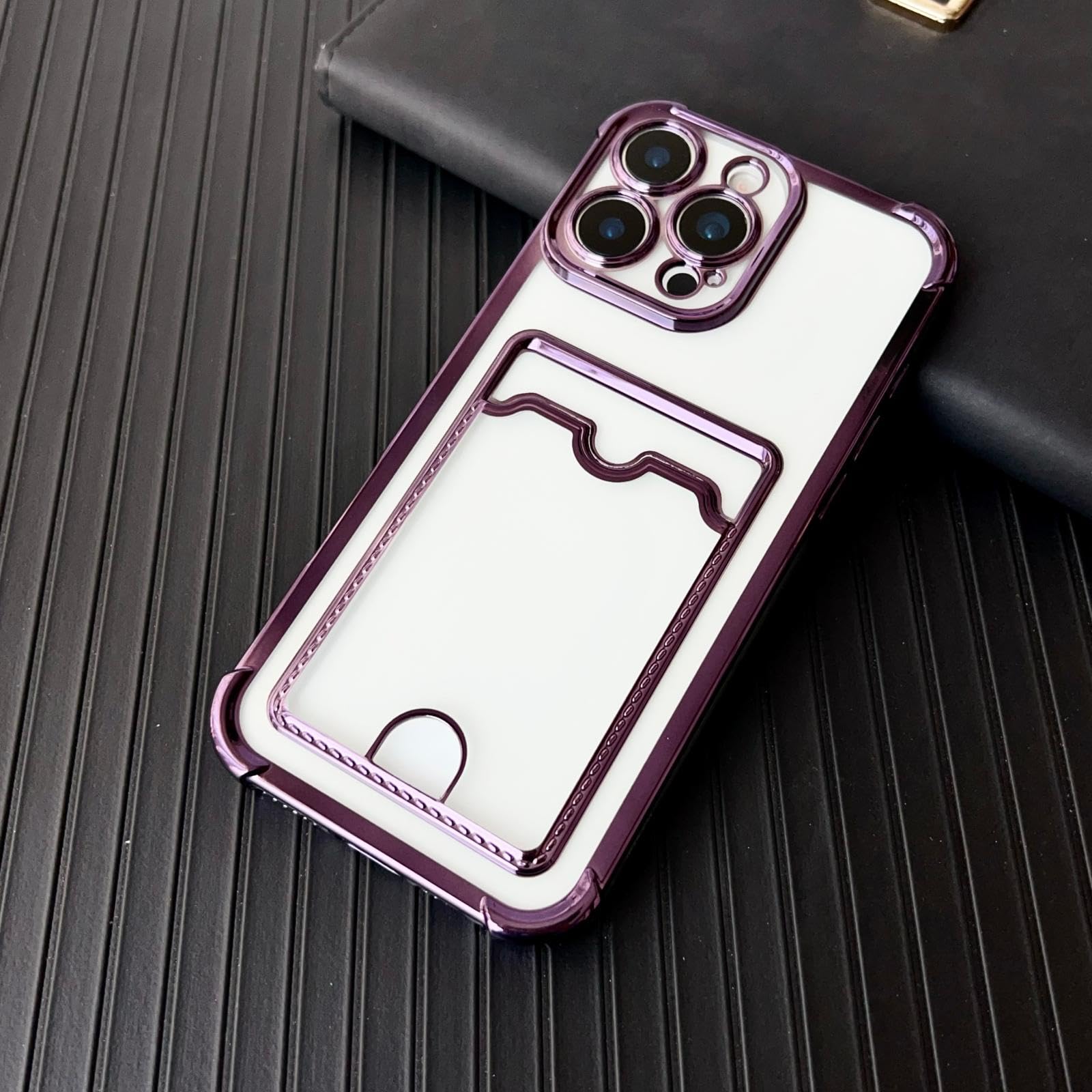 Coque transparente antichoc pour iPhone 12 Pro Max violet à coins renforcés