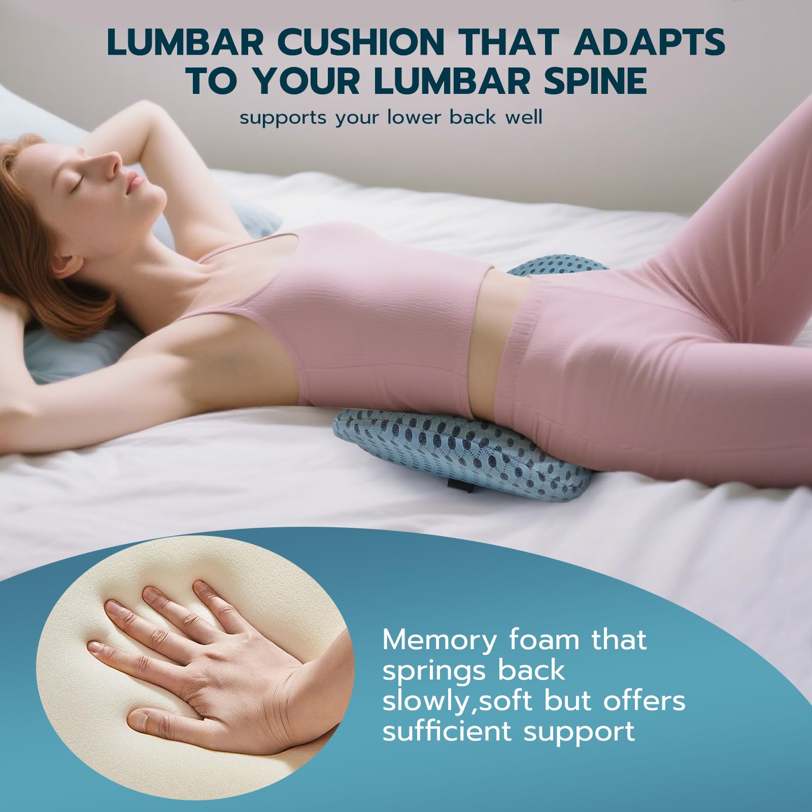 Cuscino Supporto Lombare Auto Ergonomico in Memory Foam, Cuscino Lombare Divano | Supporto Lombare per Auto & Cuscino Schiena Ufficio, Sollievo dal Mal di Schiena, Adatto a Letto/Ufficio/Divano