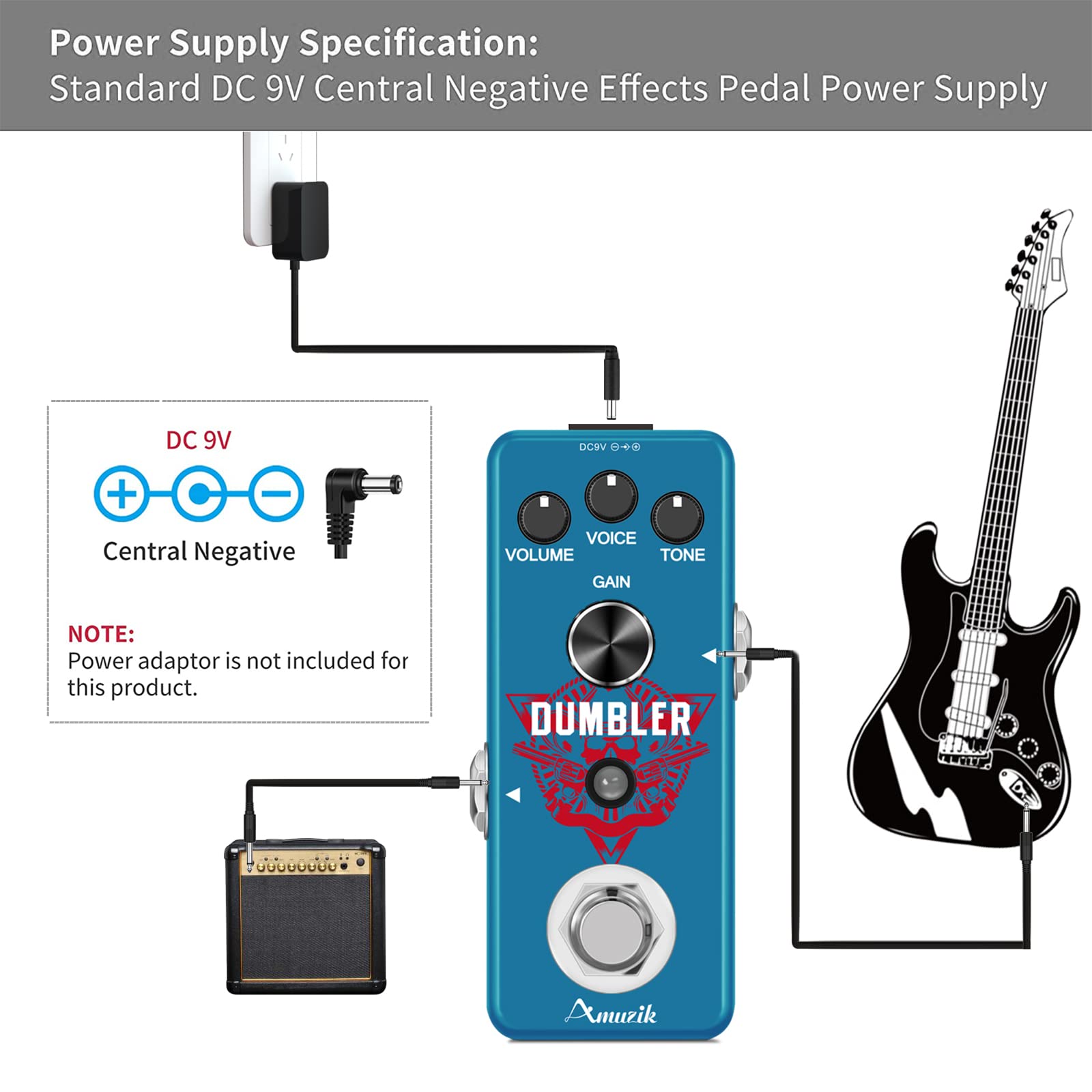 Amuzik Dumbler do Gitary Analogowy Pedały Overdrive Dumbler do Gitary Elektrycznej ze Średnim Niskim Zniekształceniem Rozmiar Mini True Bypass
