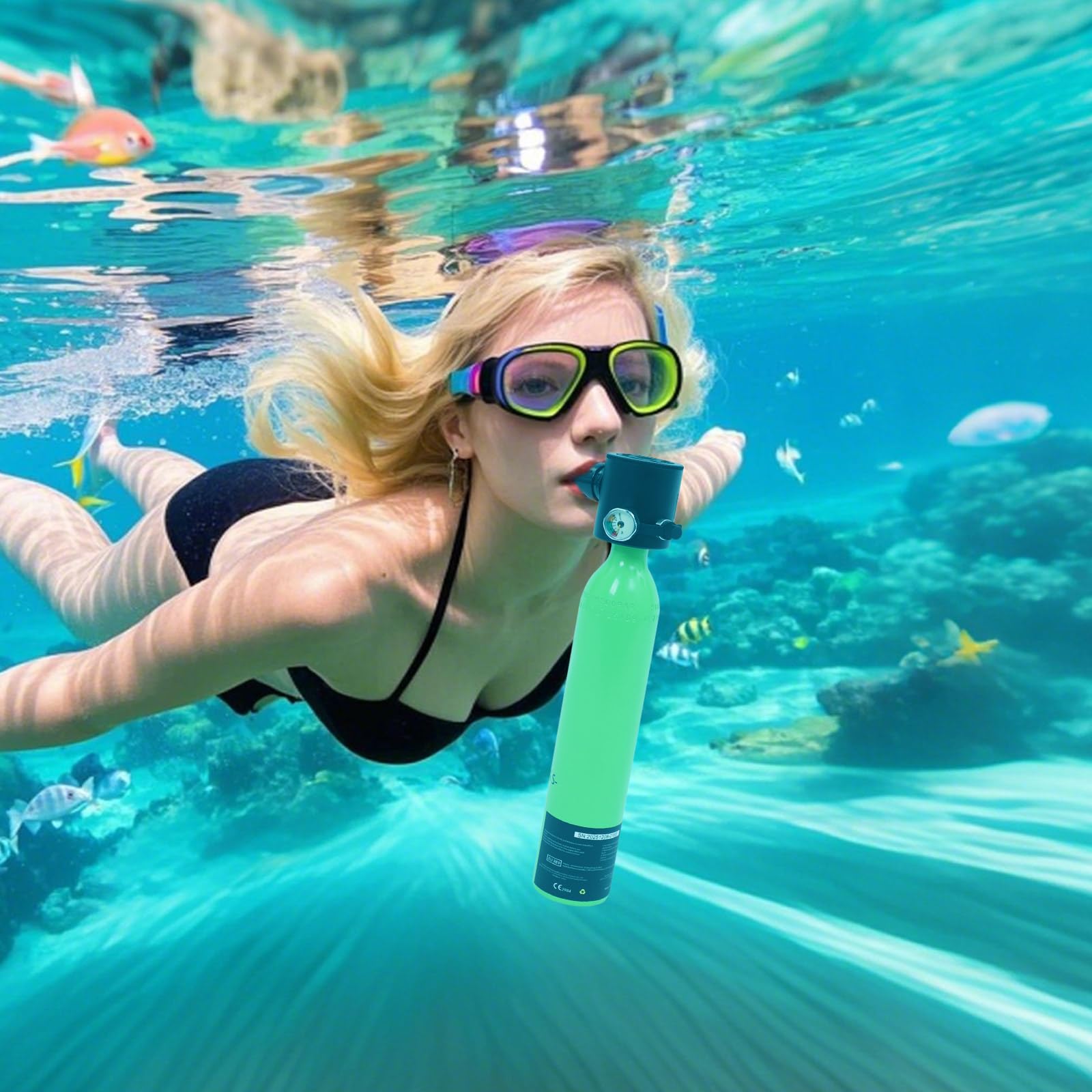 Mini réservoir de plongée sous-marine de 0,5 l, bouteille pulmonaire pour plongée sportive, capacité de 10 à 20 minutes, avec embout en silicone