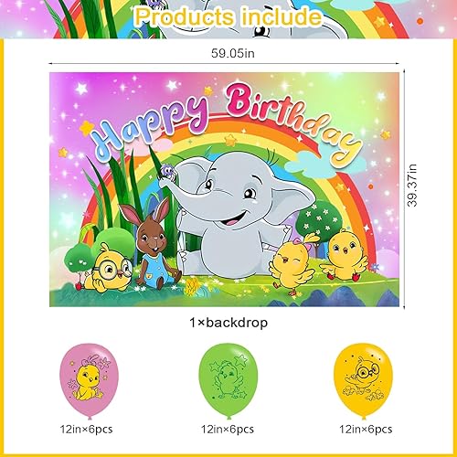 Miniatura 2 de Canticos - Suministros para fiesta de cumpleaños, 1 telón de fondo de feliz cumpleaños, 18 globos de pollitos pequeños para decoración de fiesta de