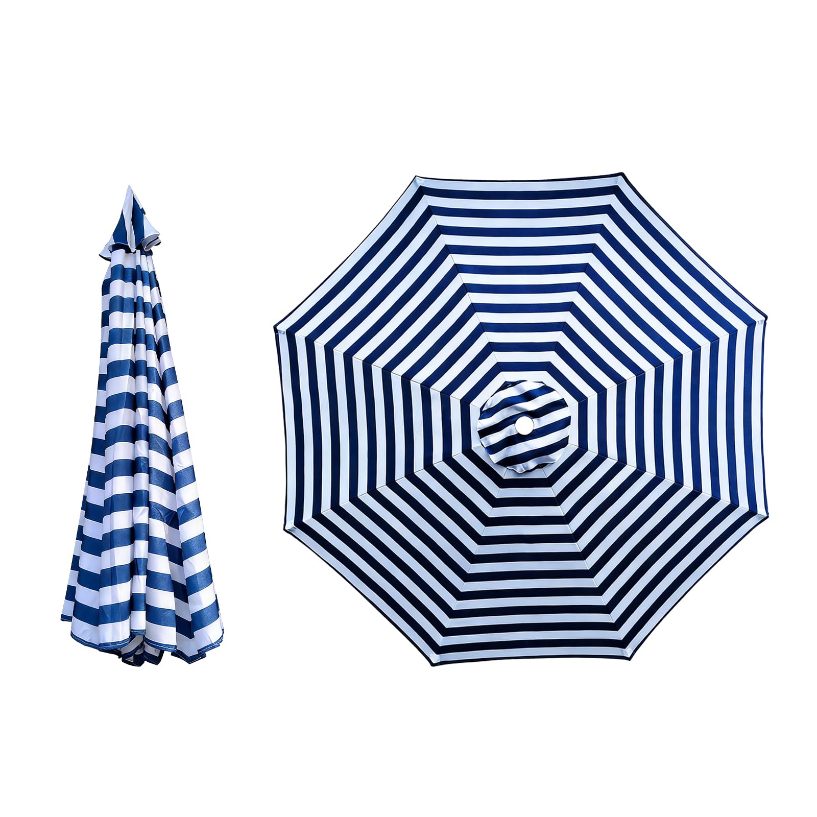 ACESOME Housse de rechange pour parasol - 2 m, 2,7 m, 3 m - Côtes 6/8 - Pas de support de parasol - Auvent de rechange - Pour cour, jardin, piscine (bleu et blanc, 3 m/8 côtes)